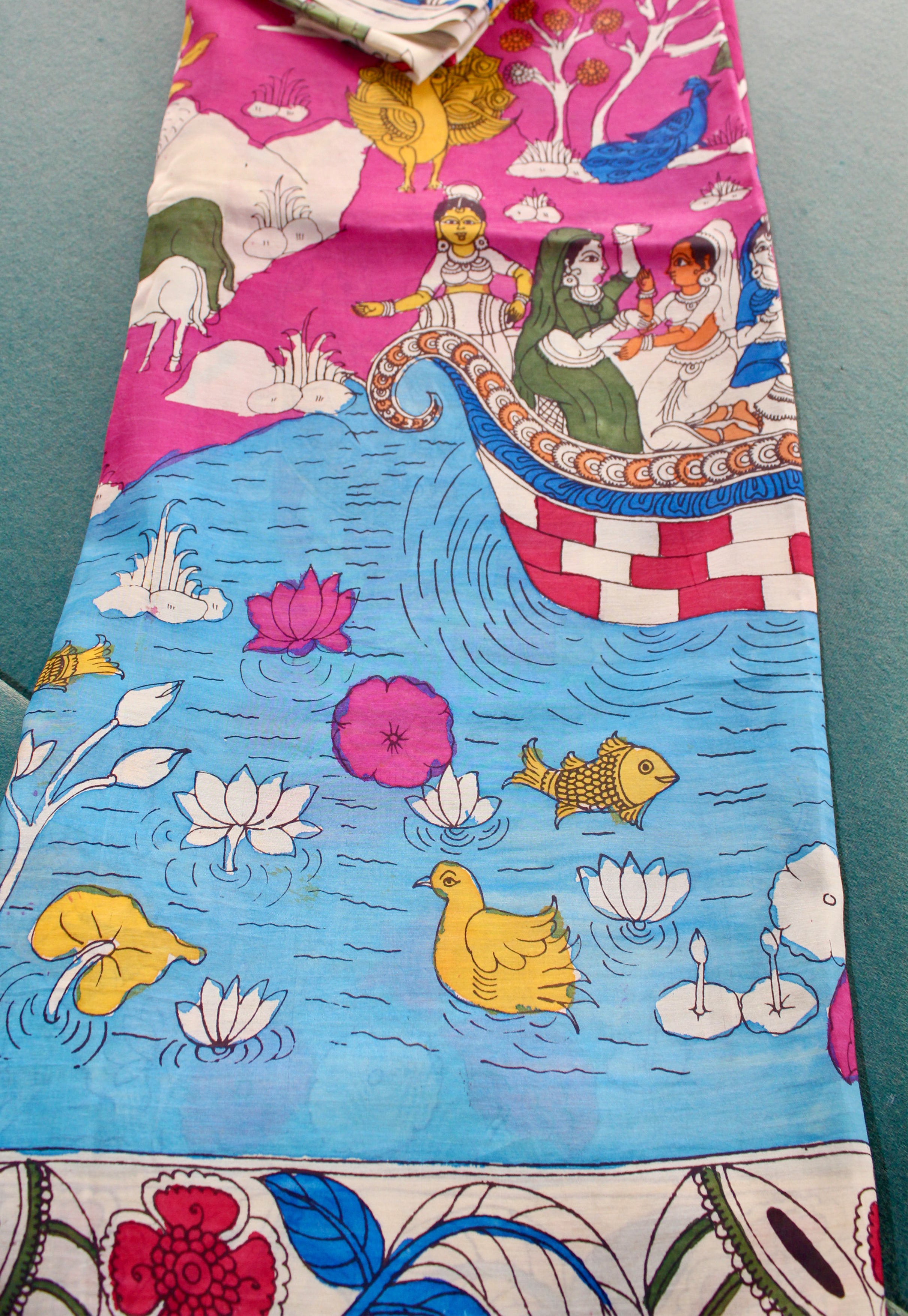 Silk sari with Pen Kalamkari