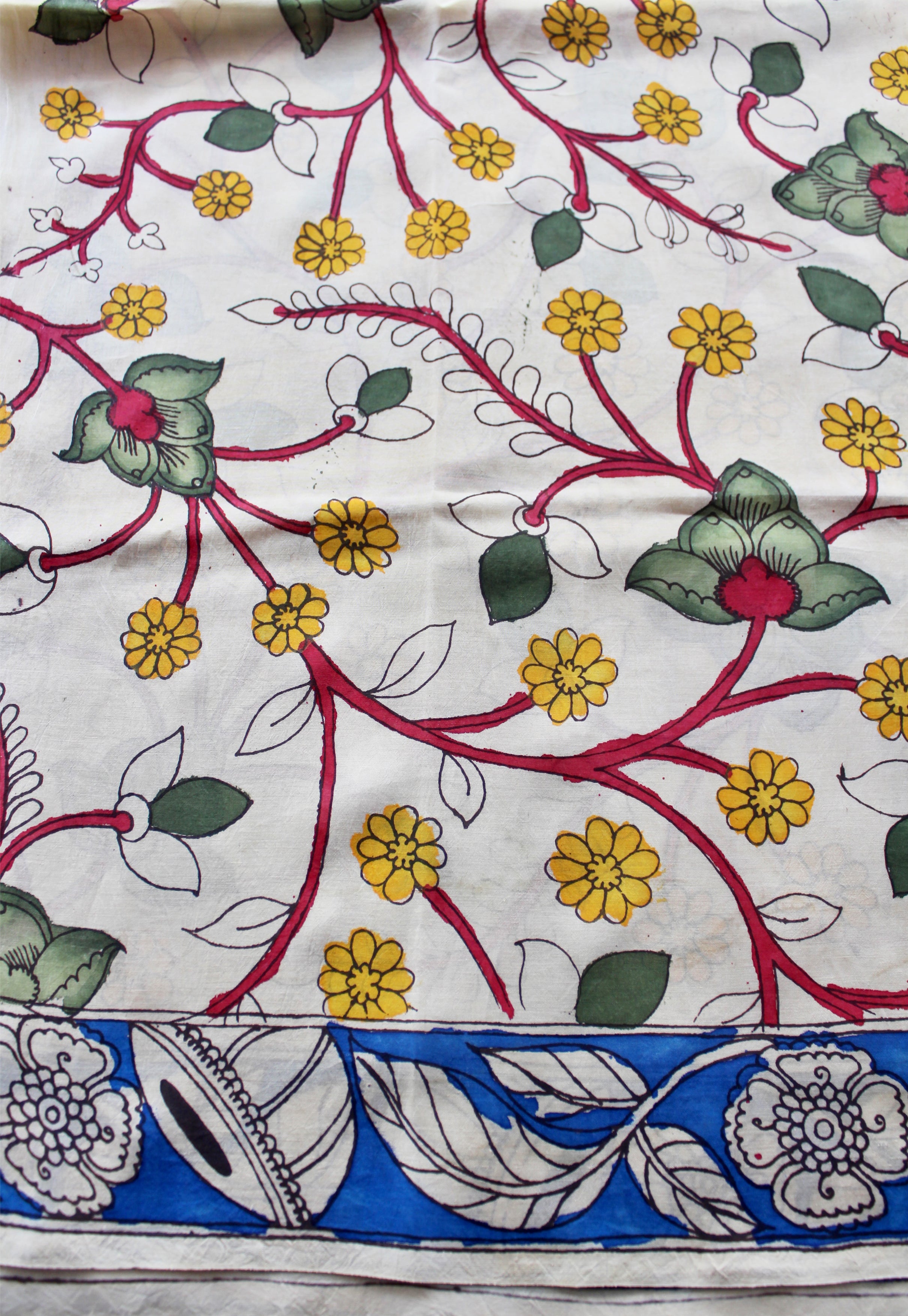 Silk sari with Pen Kalamkari