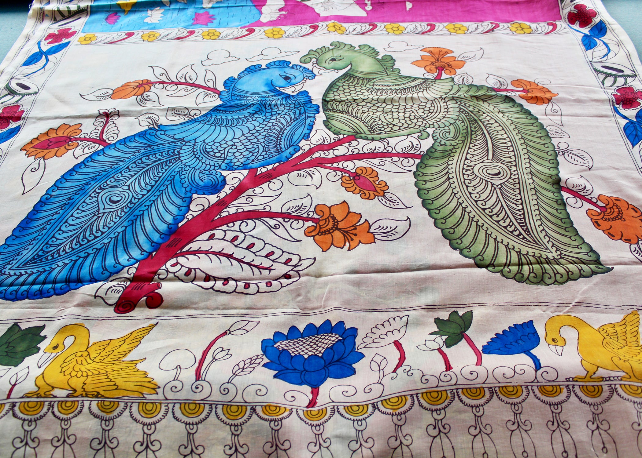 Silk sari with Pen Kalamkari