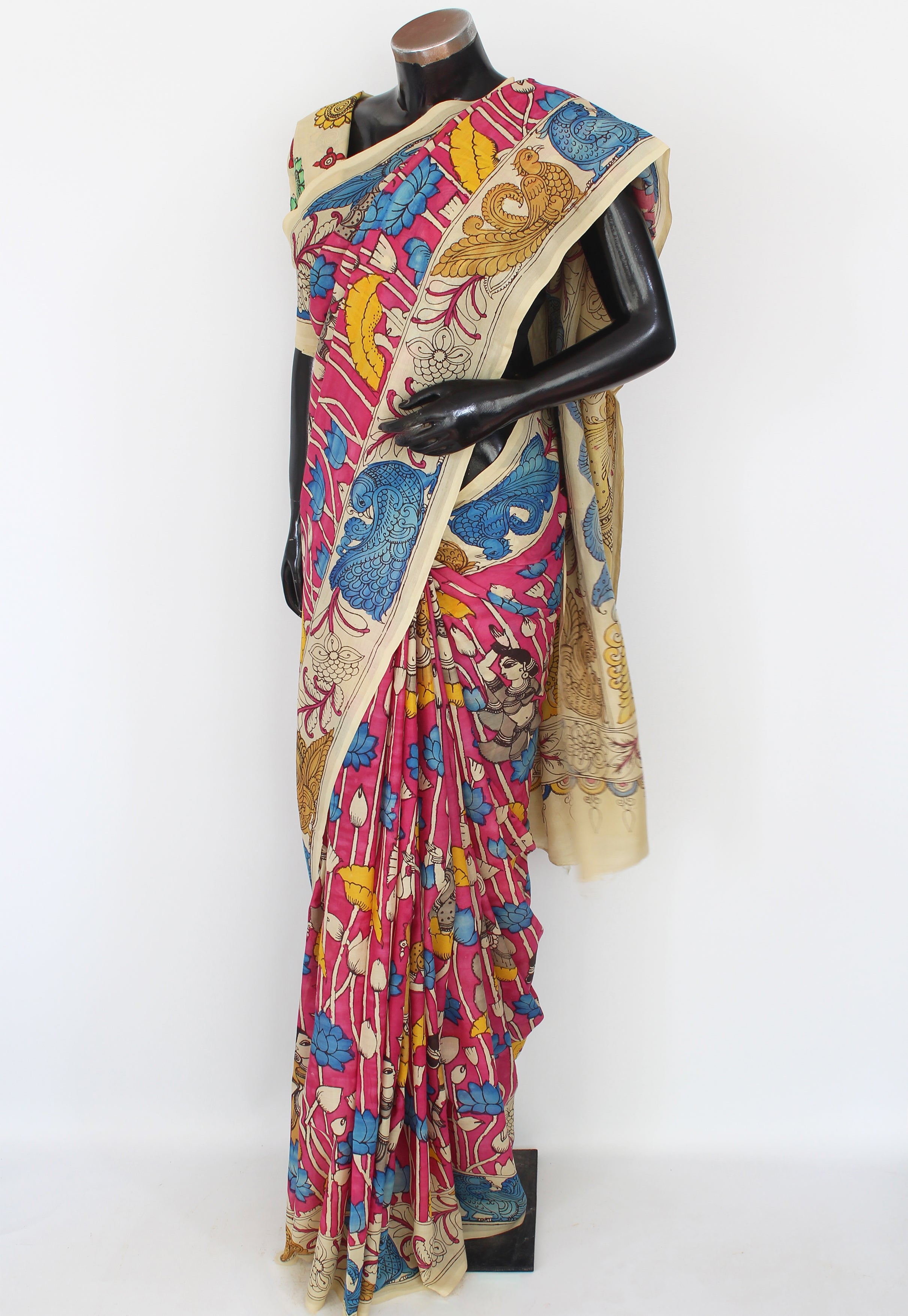 Silk sari with Pen Kalamkari