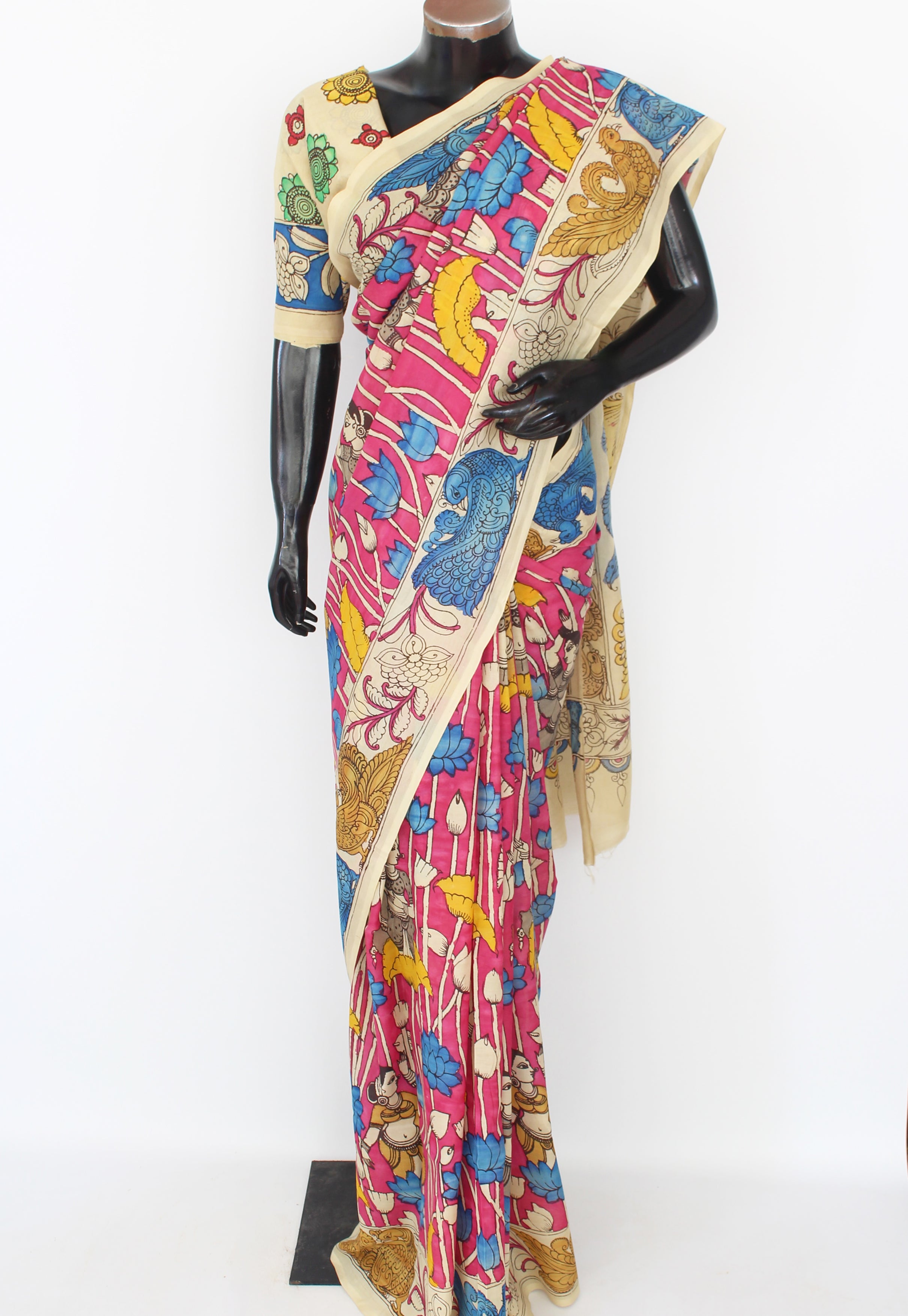 Silk sari with Pen Kalamkari
