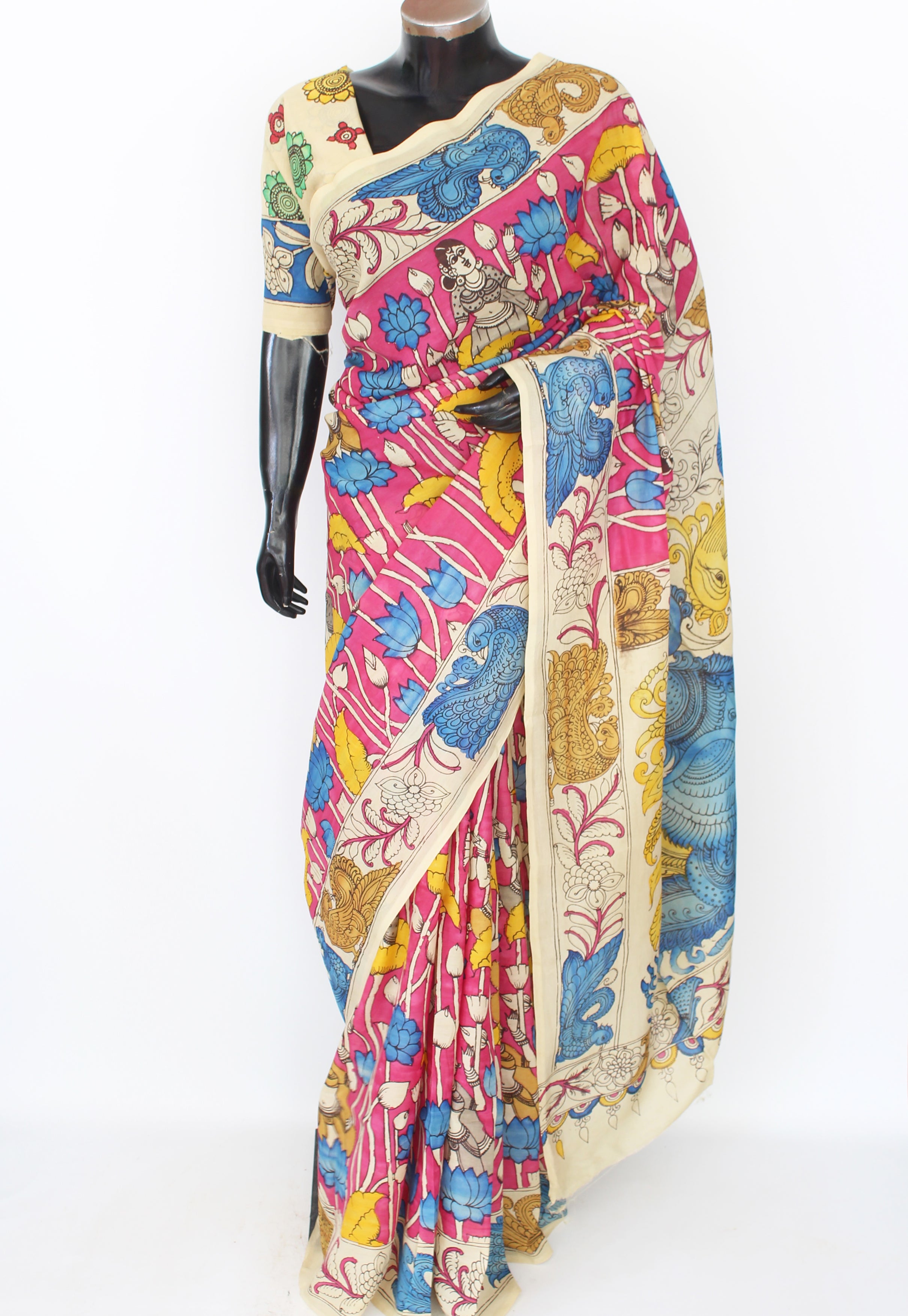 Silk sari with Pen Kalamkari