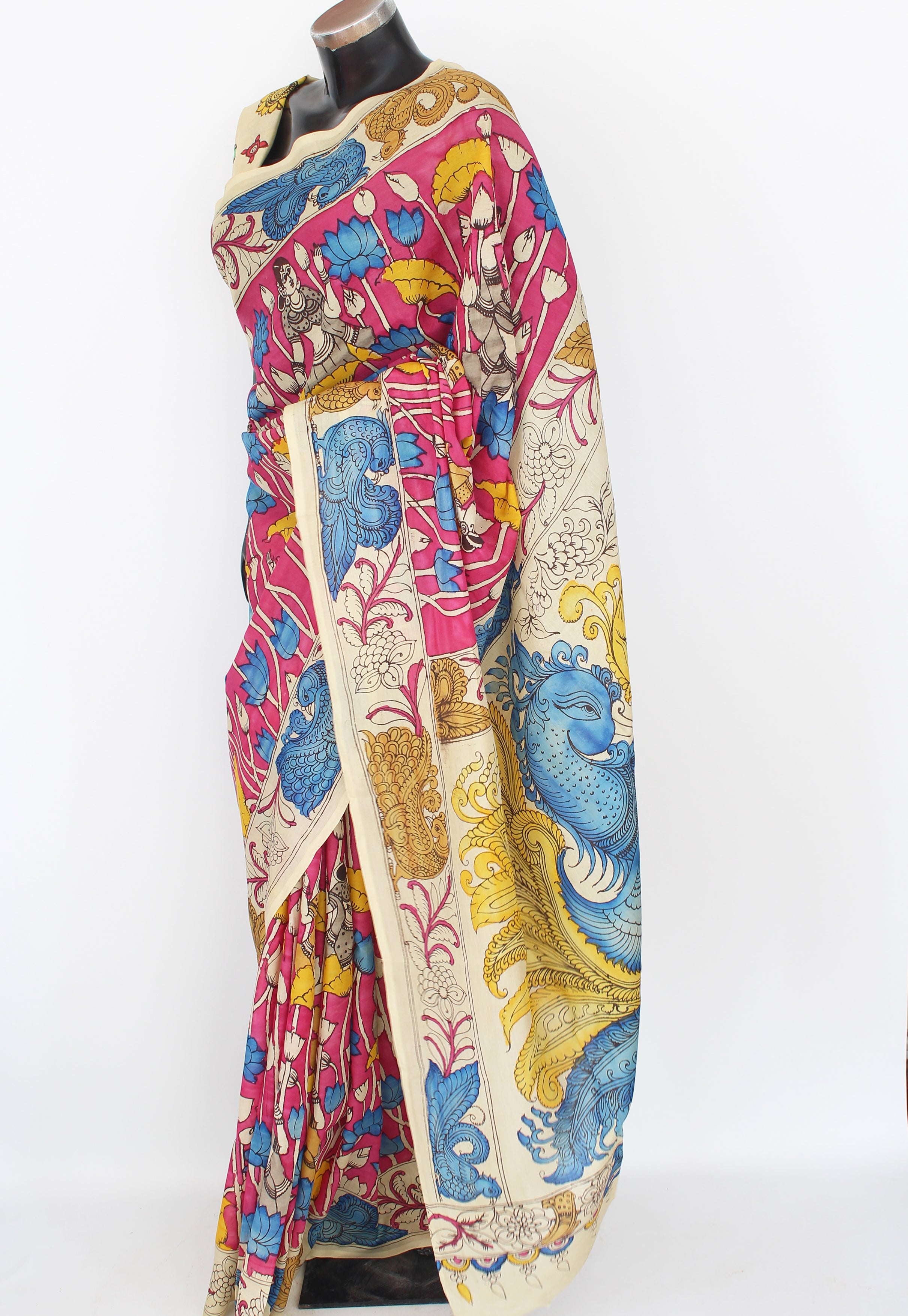 Silk sari with Pen Kalamkari