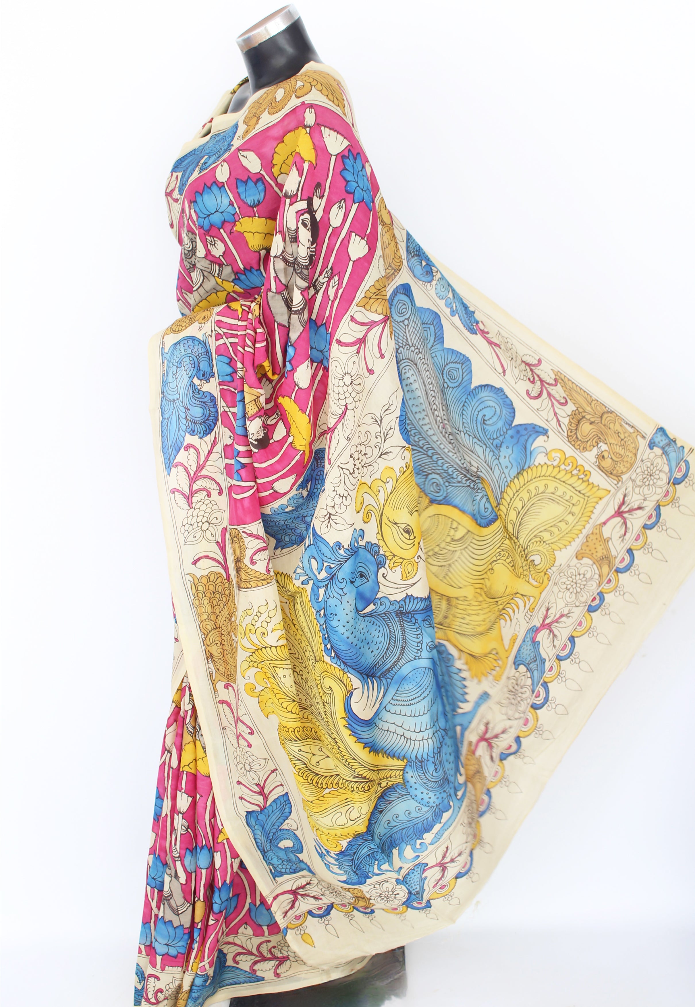 Silk sari with Pen Kalamkari