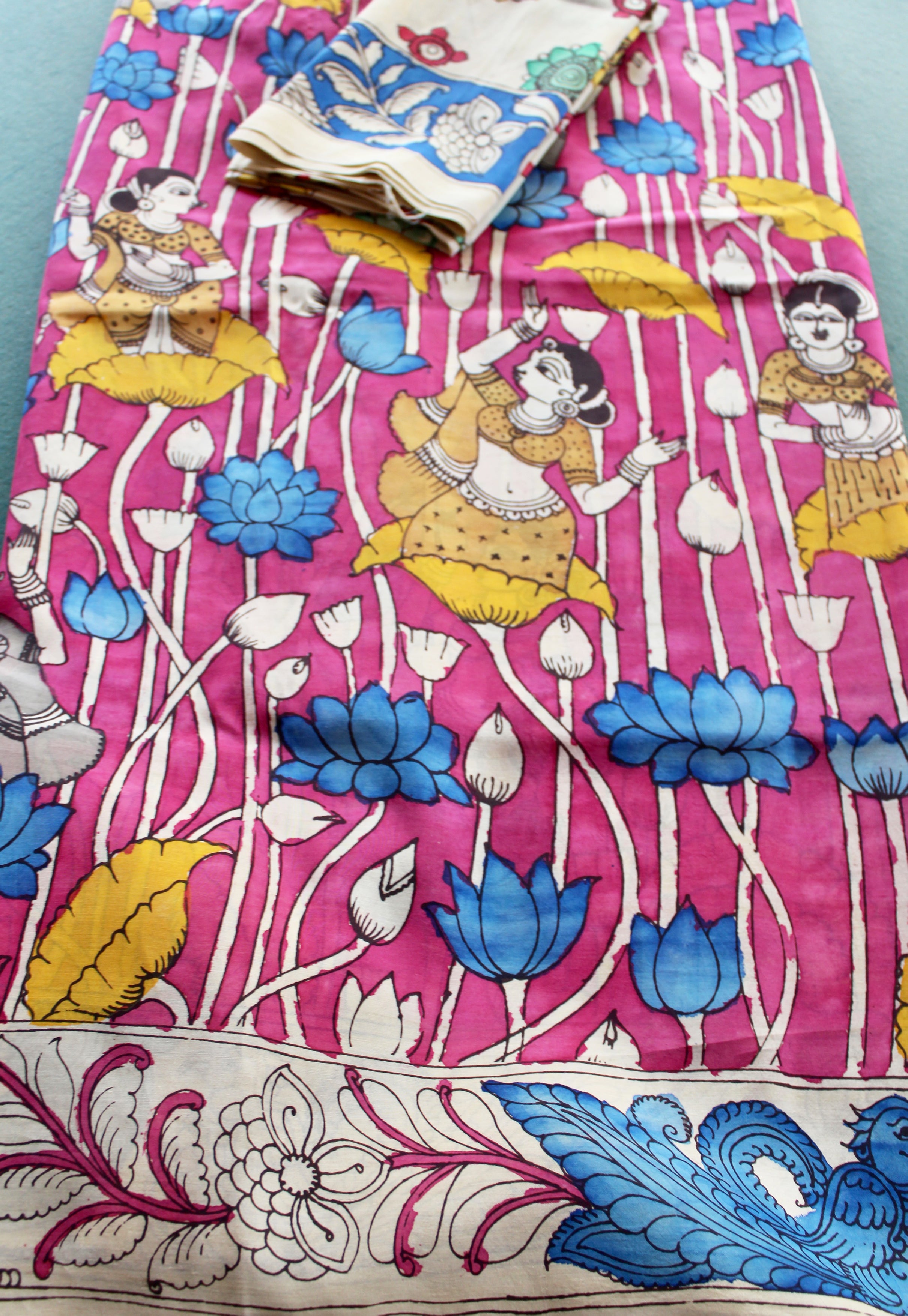 Silk sari with Pen Kalamkari