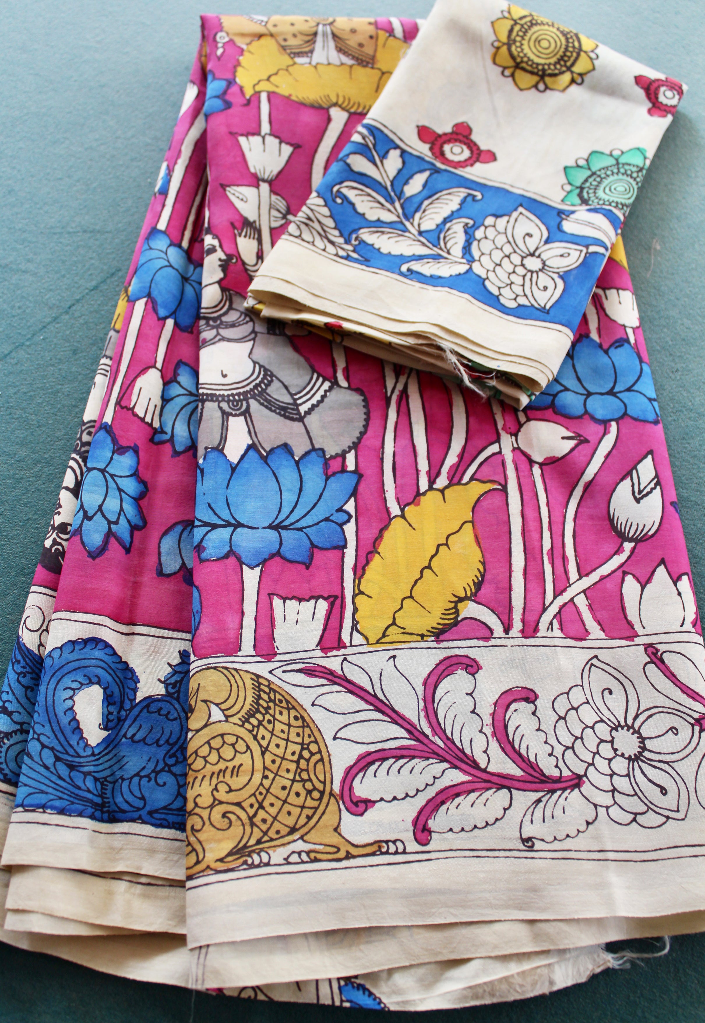 Silk sari with Pen Kalamkari