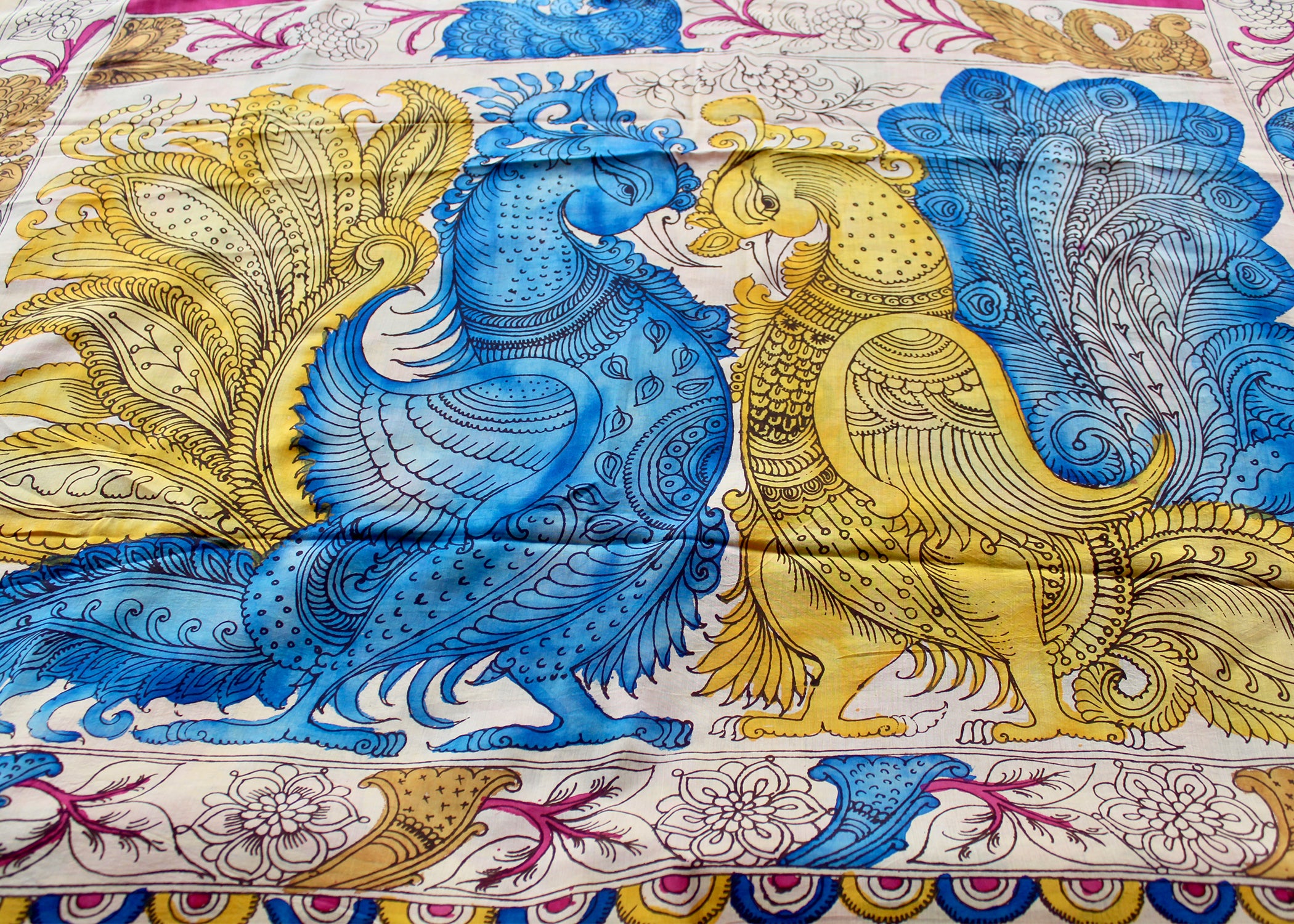 Silk sari with Pen Kalamkari