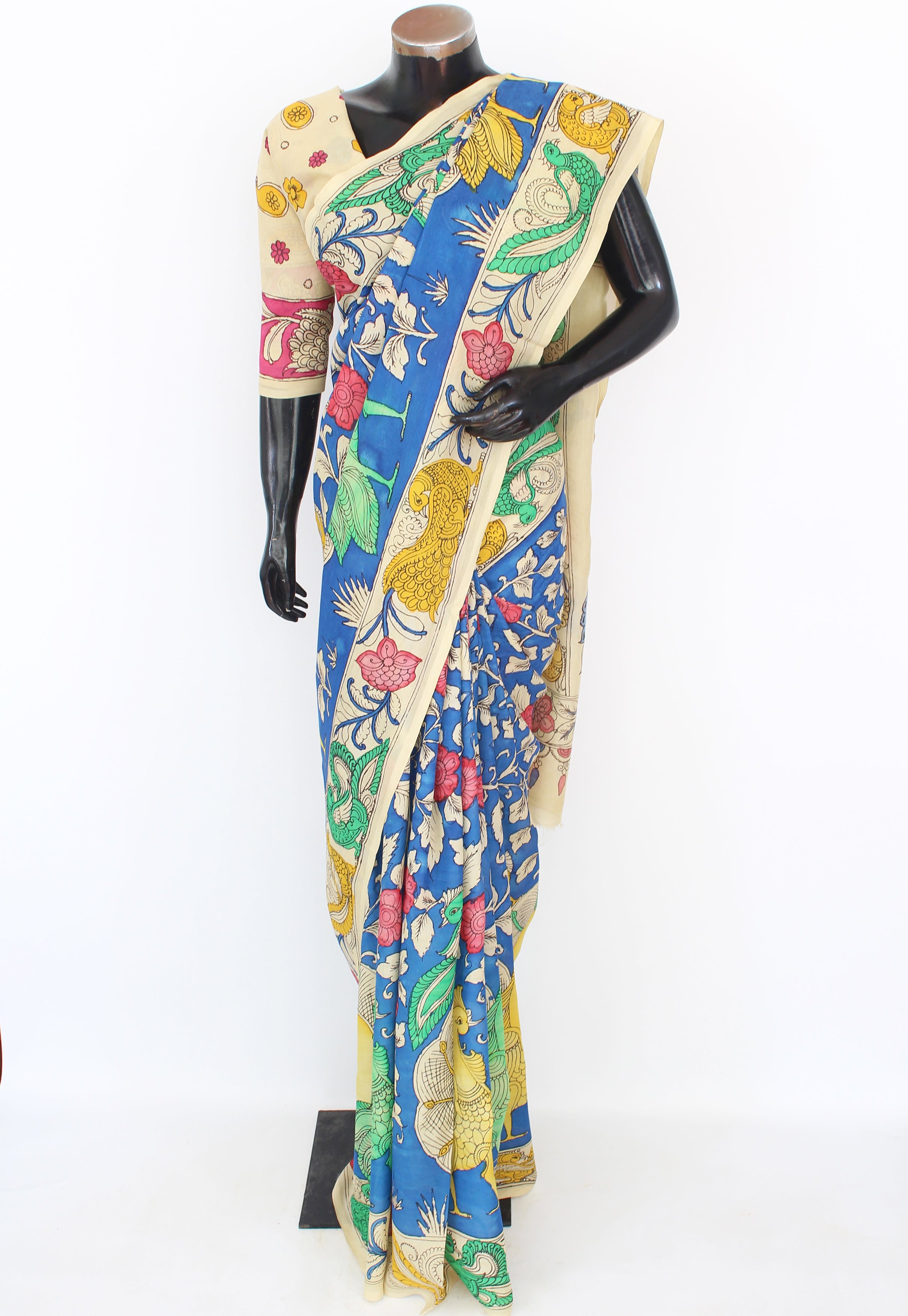 Silk sari with Pen Kalamkari