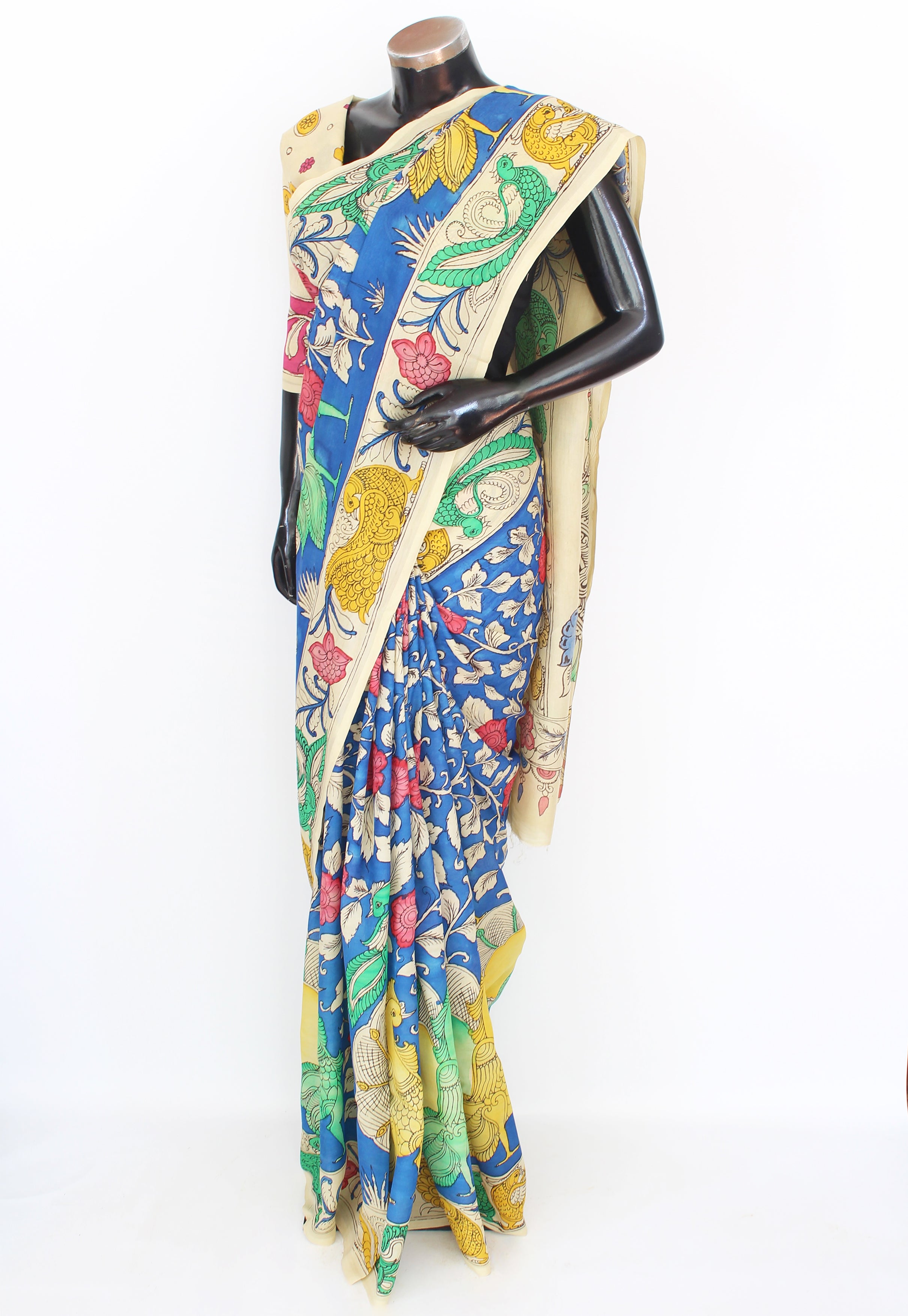 Silk sari with Pen Kalamkari