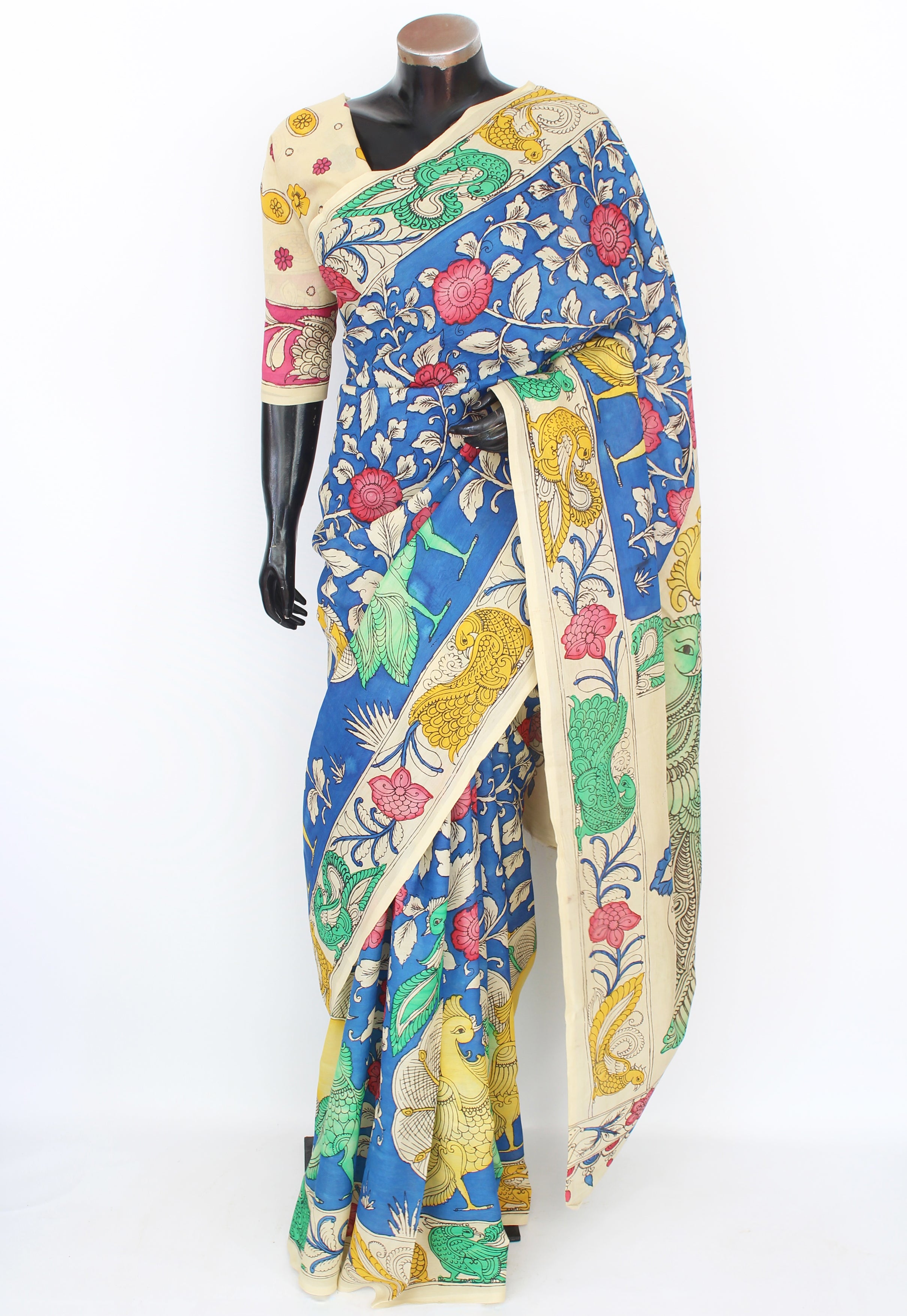 Silk sari with Pen Kalamkari