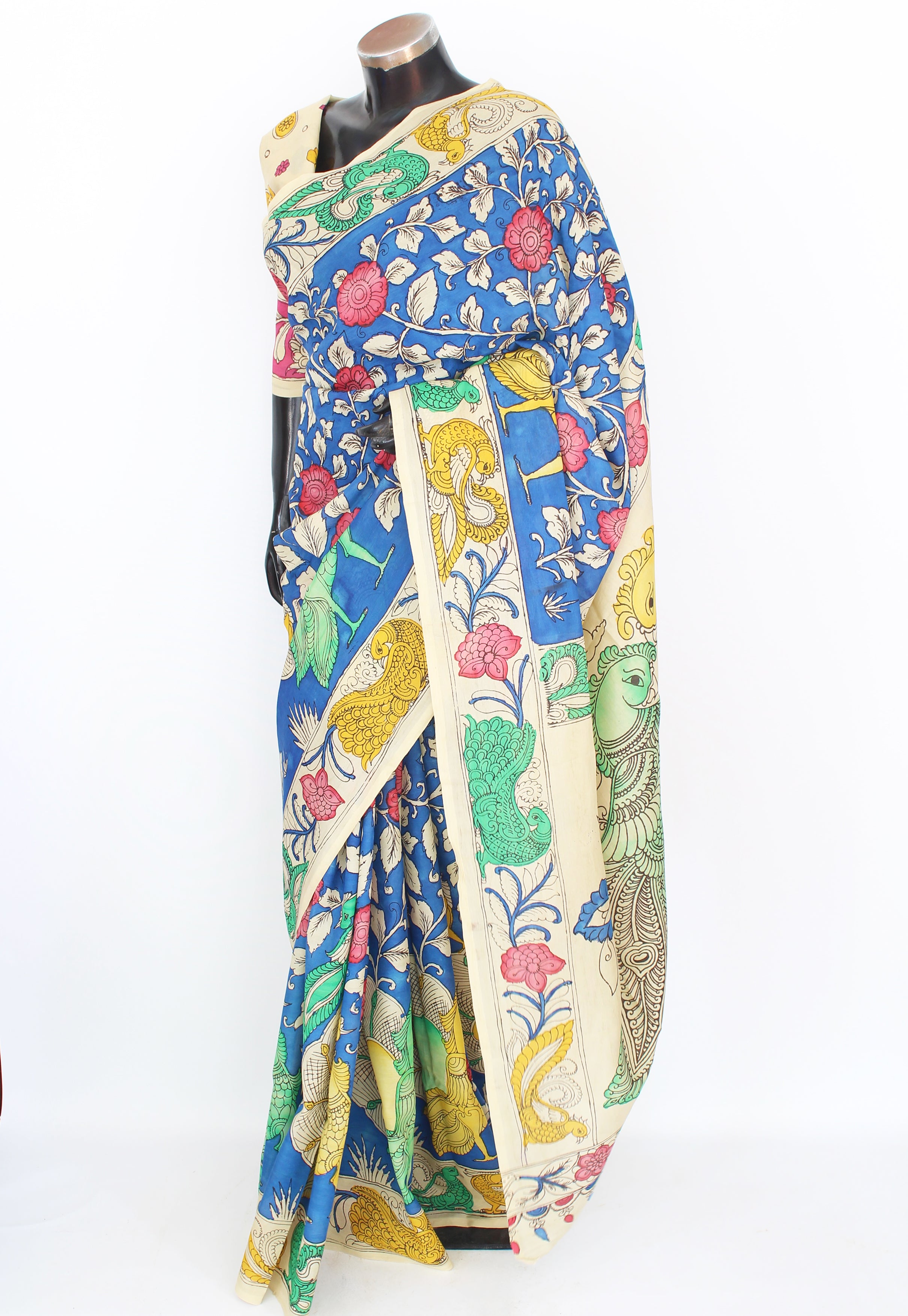 Silk sari with Pen Kalamkari
