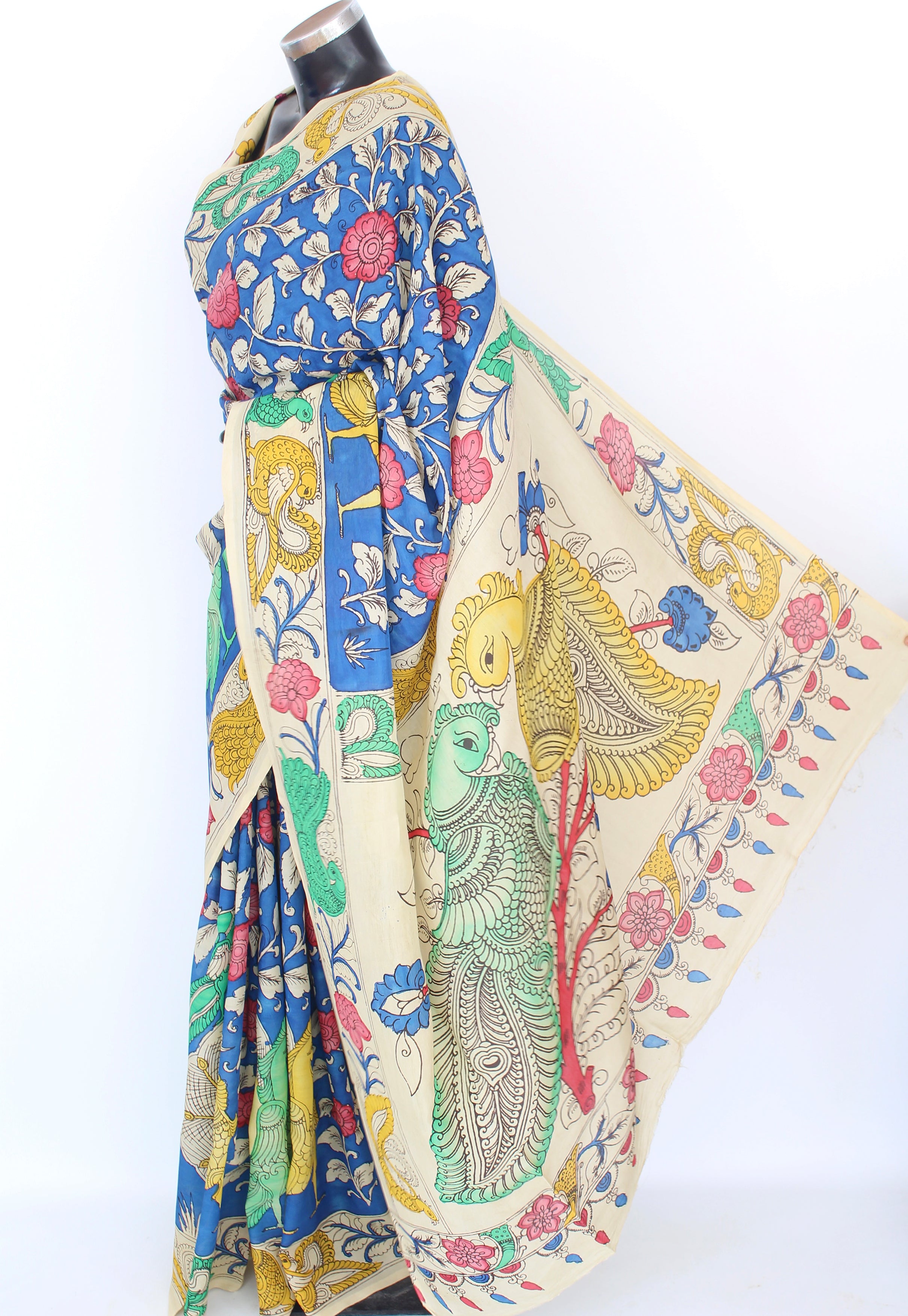 Silk sari with Pen Kalamkari