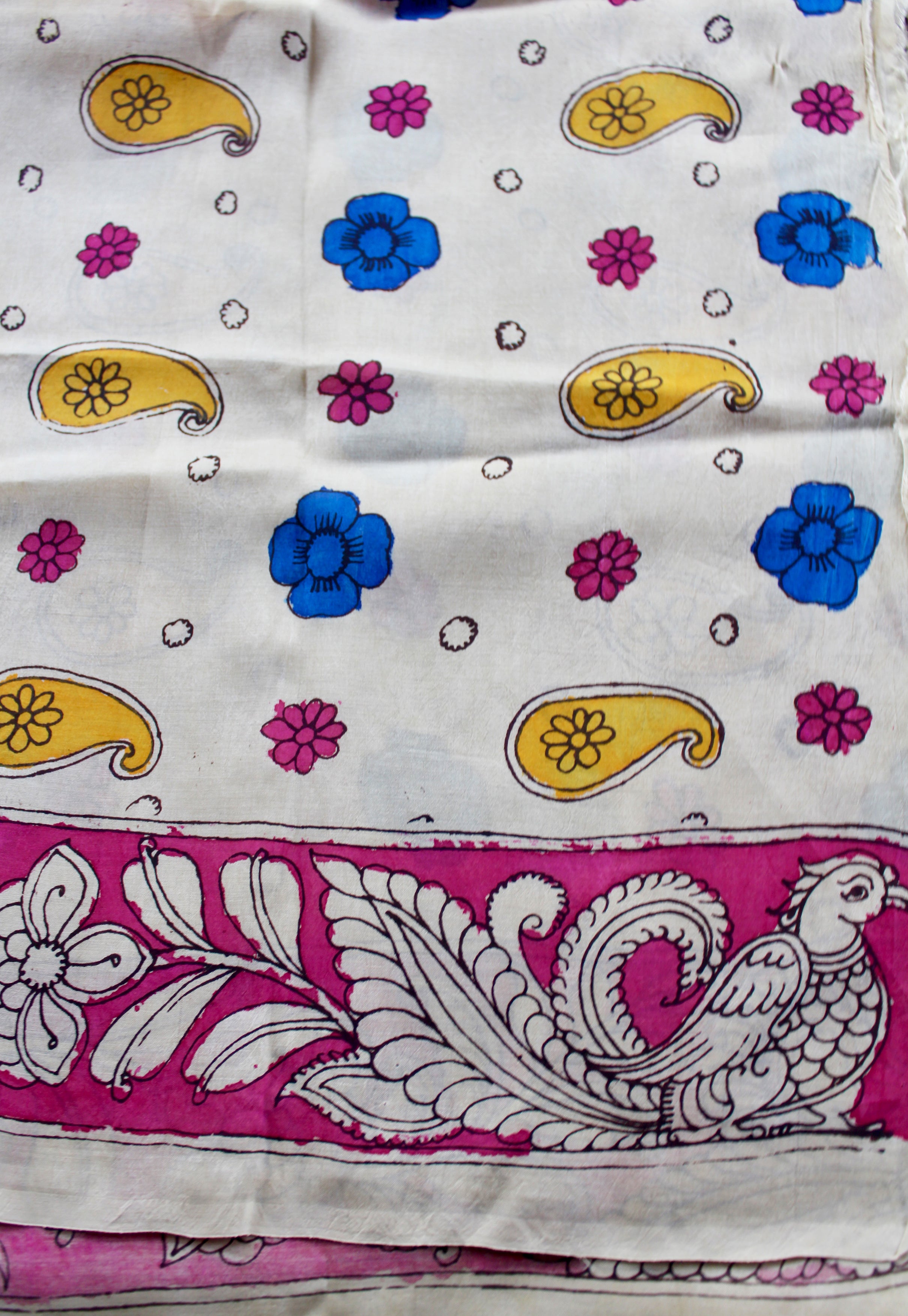 Silk sari with Pen Kalamkari