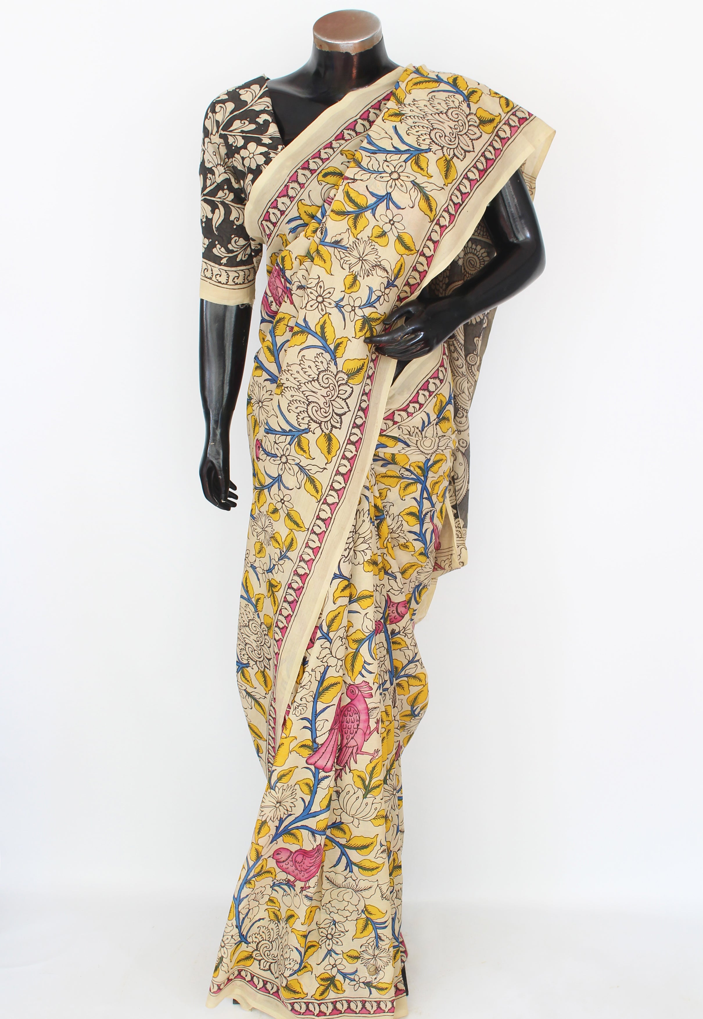 Silk sari with Pen Kalamkari