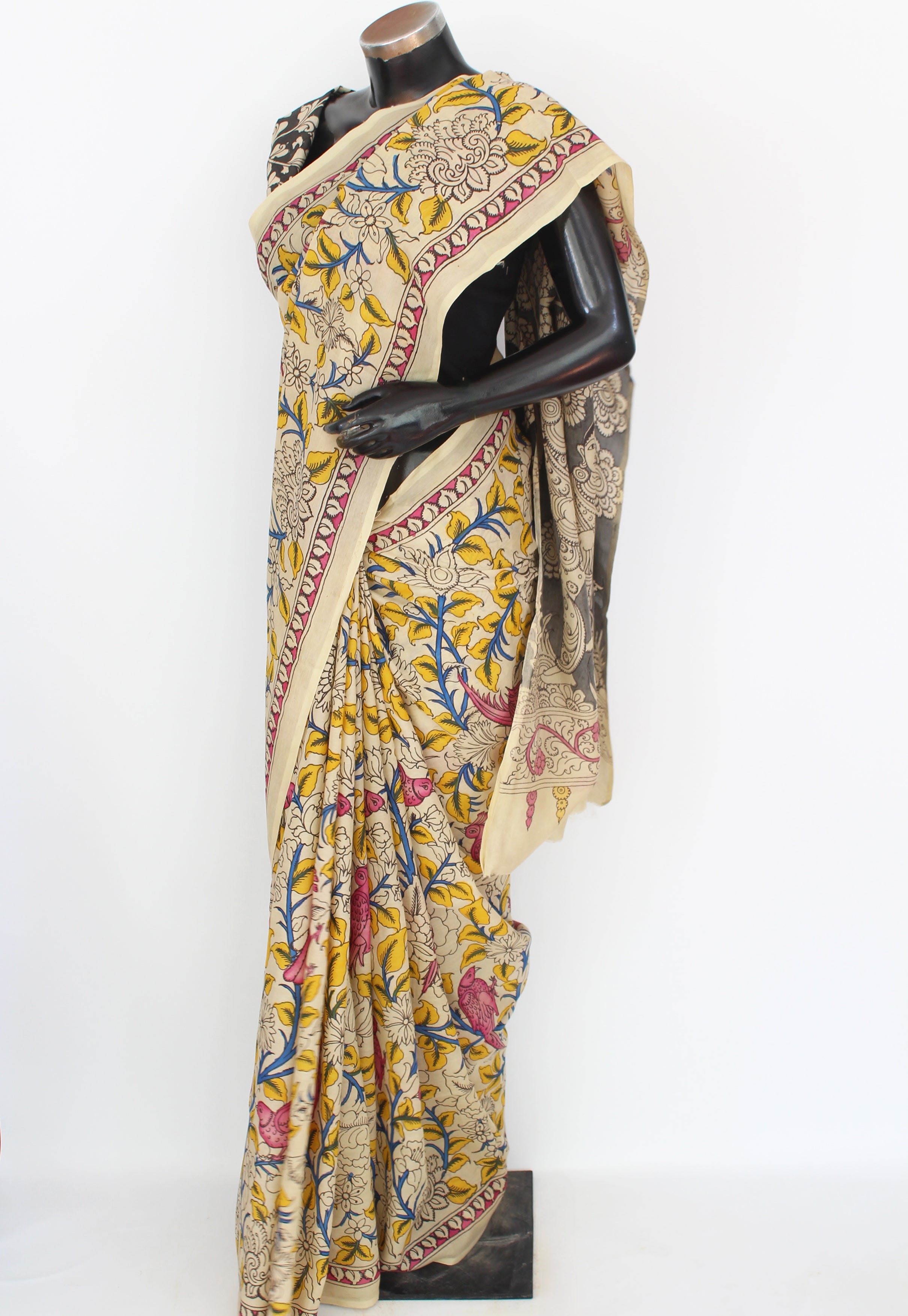 Silk sari with Pen Kalamkari