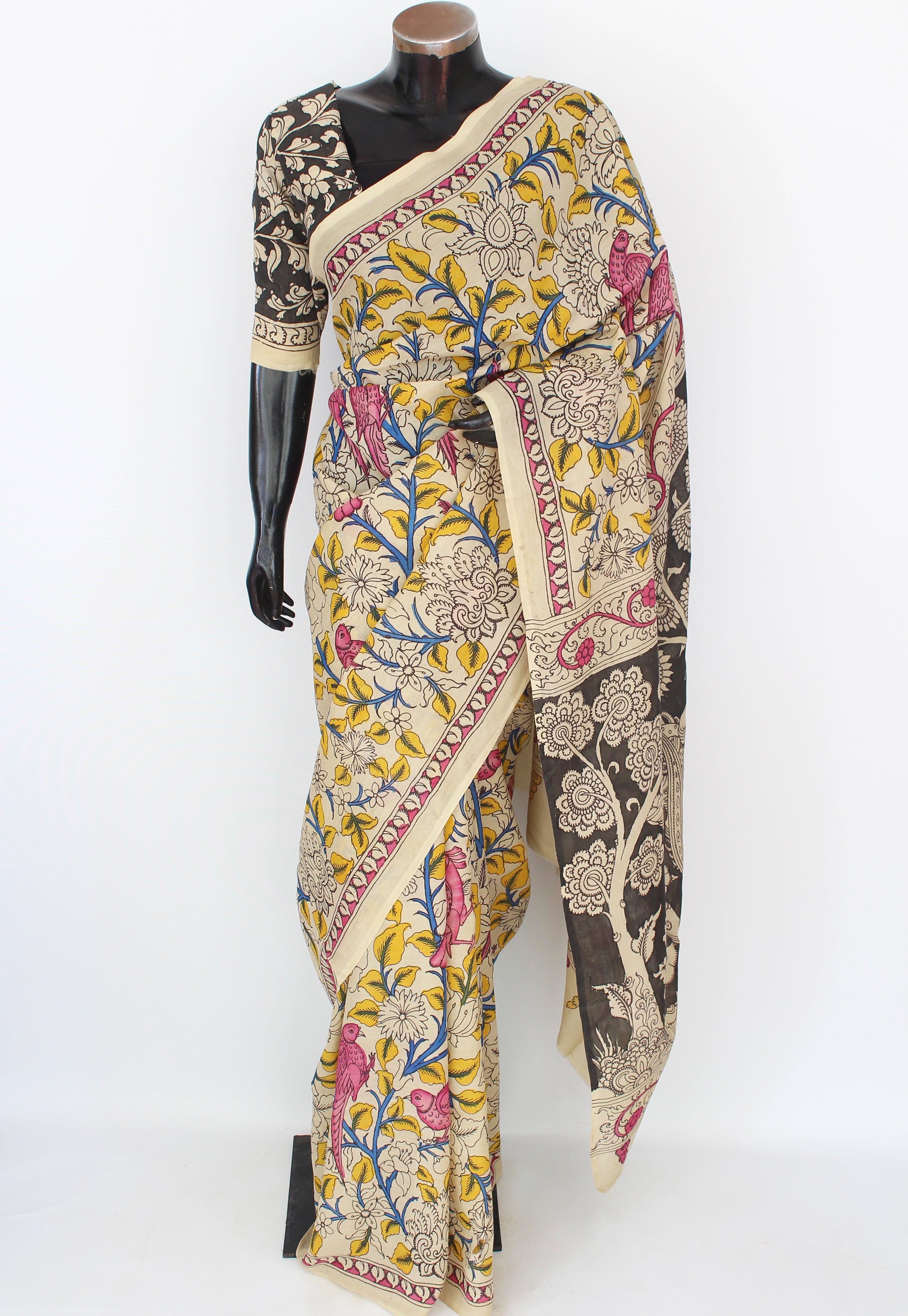 Silk sari with Pen Kalamkari