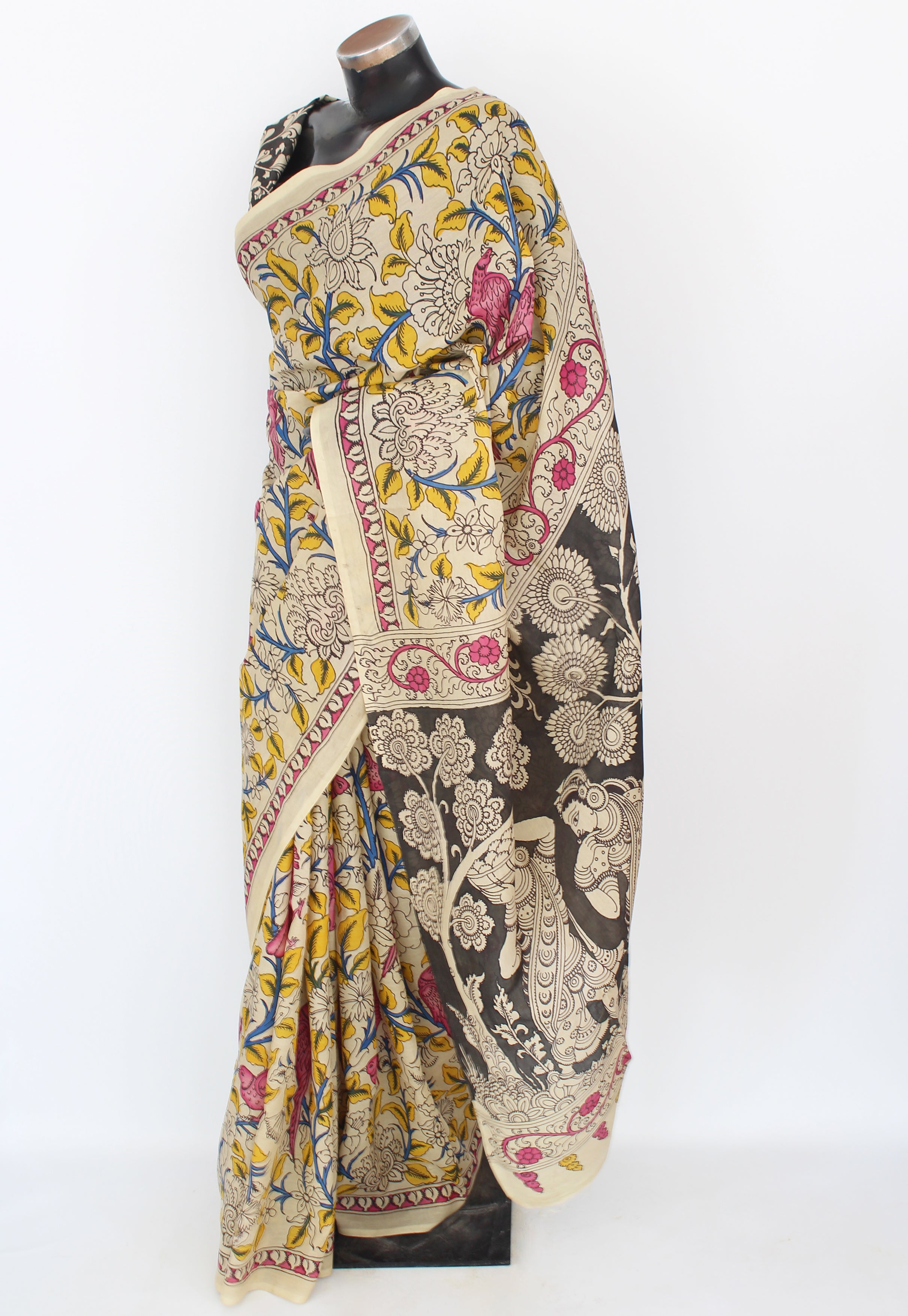 Silk sari with Pen Kalamkari