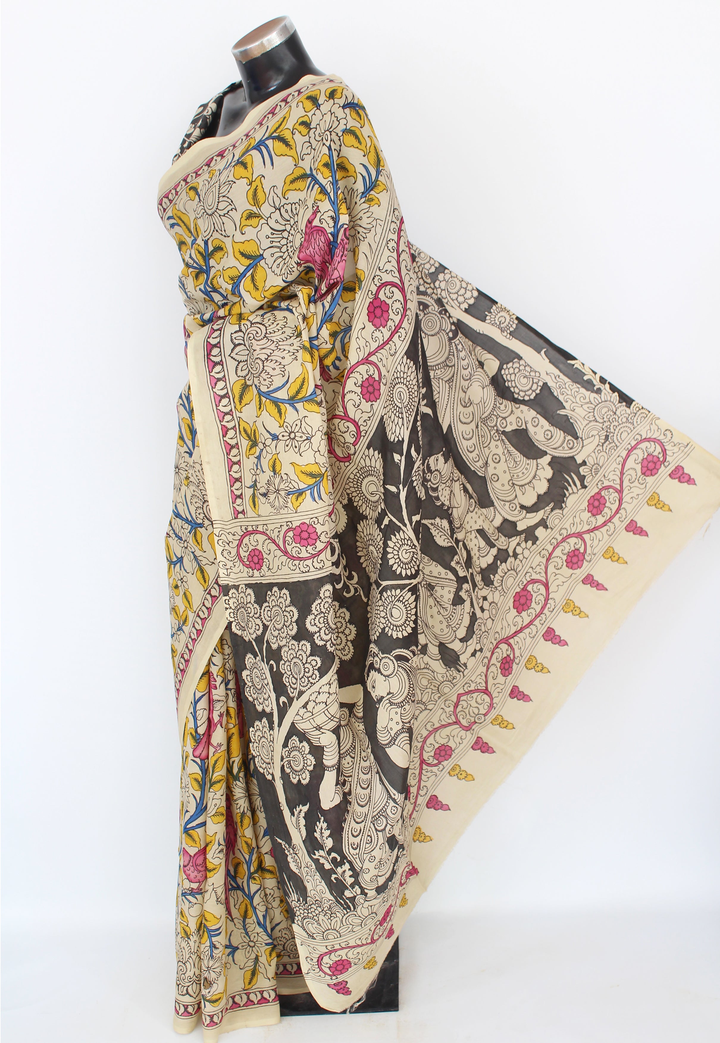 Silk sari with Pen Kalamkari