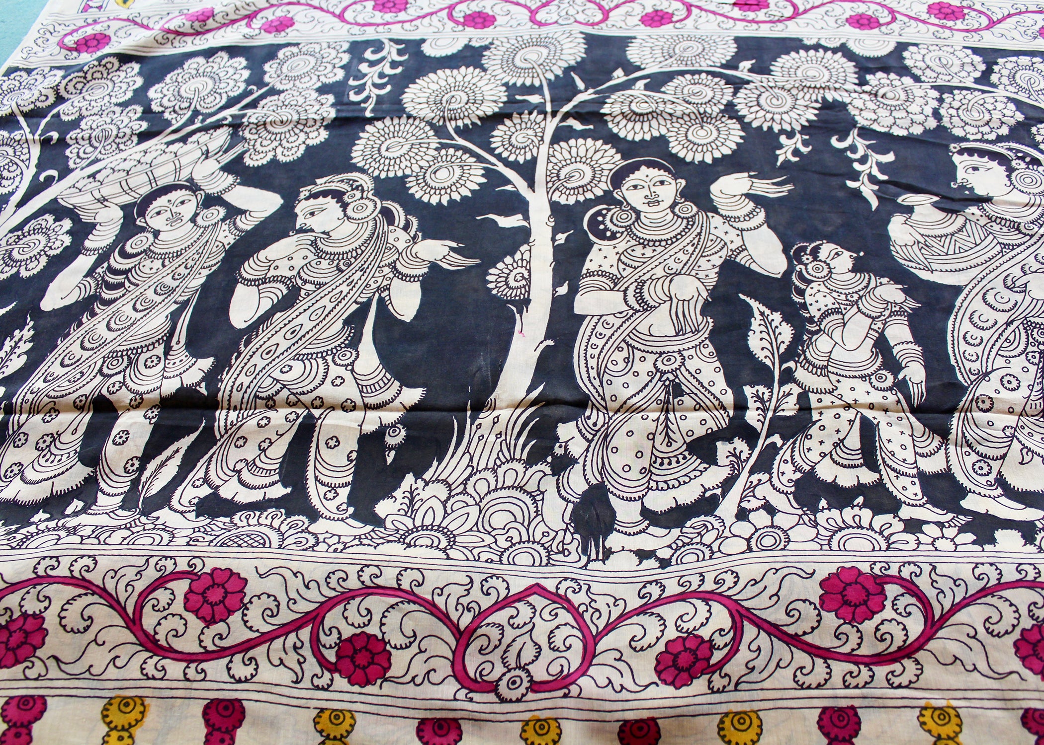 Silk sari with Pen Kalamkari