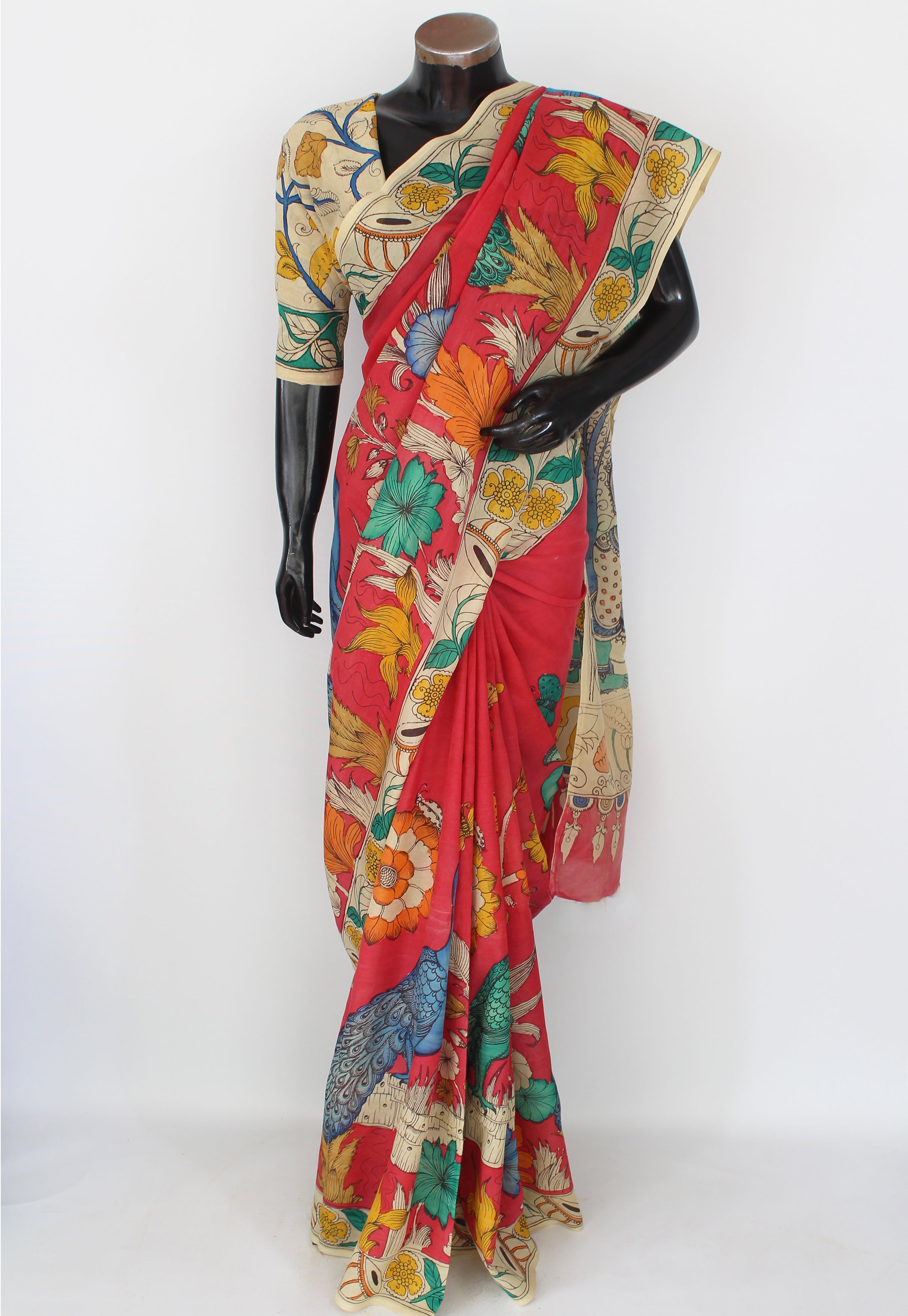 Silk sari with Pen Kalamkari