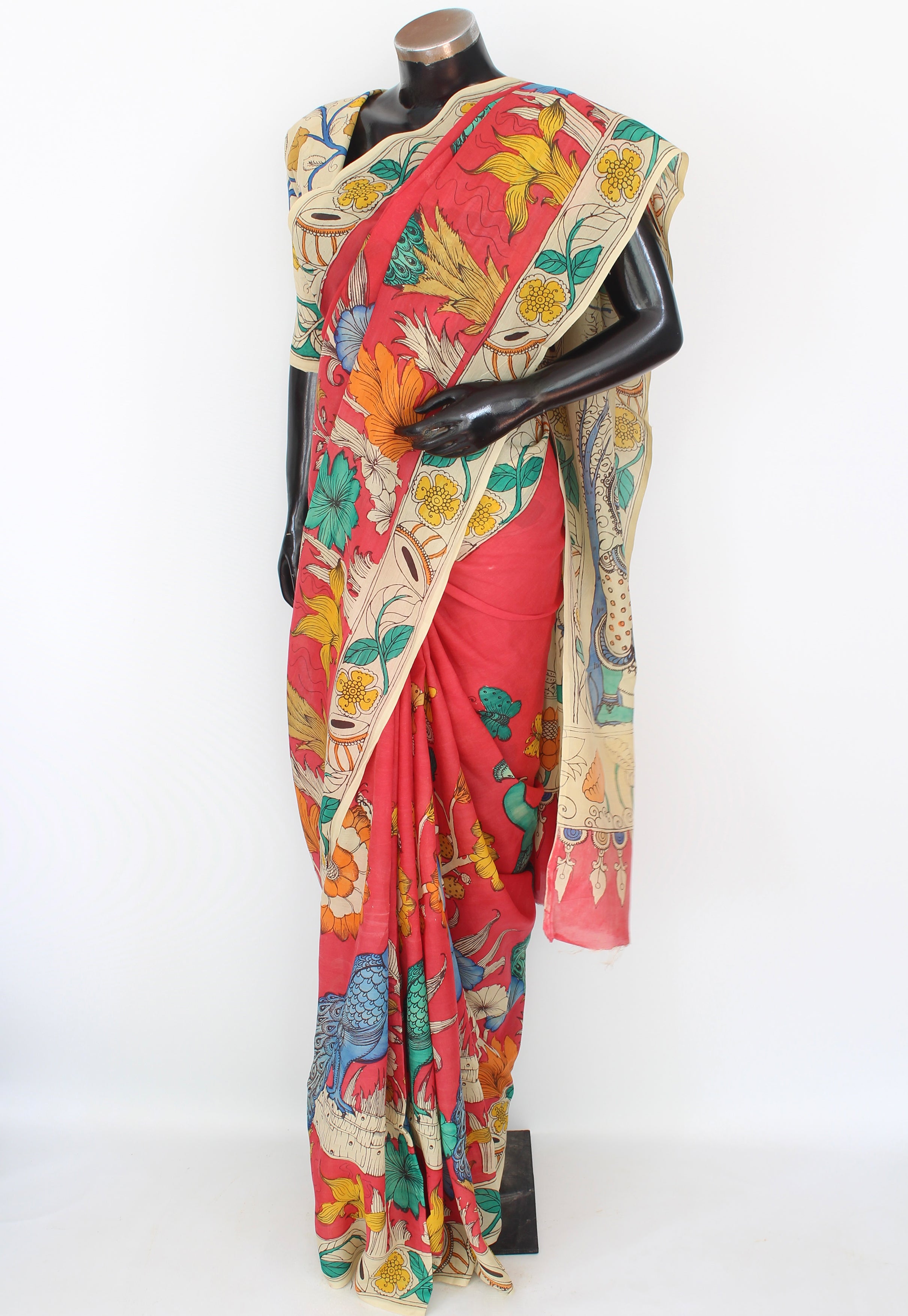 Silk sari with Pen Kalamkari