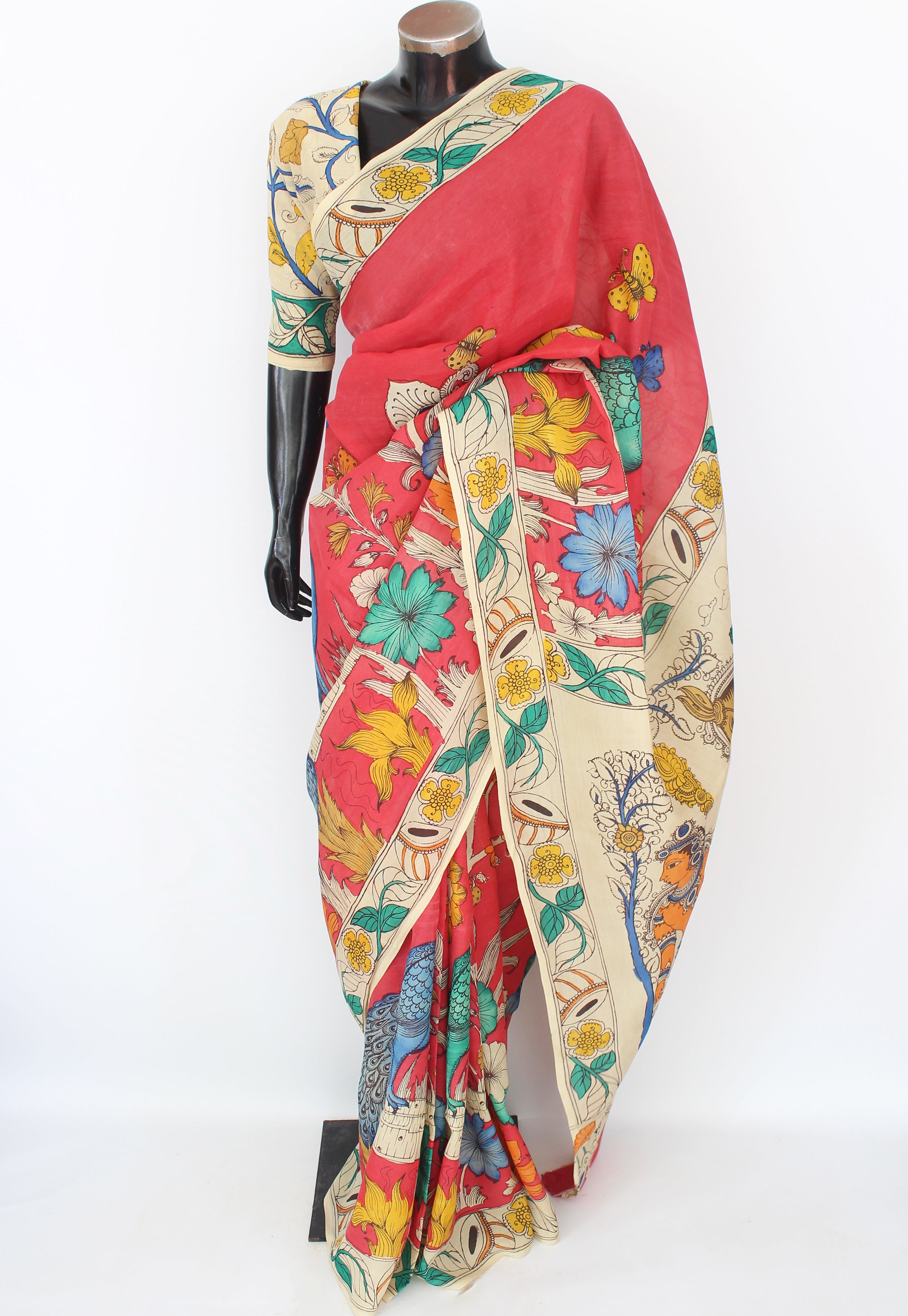 Silk sari with Pen Kalamkari
