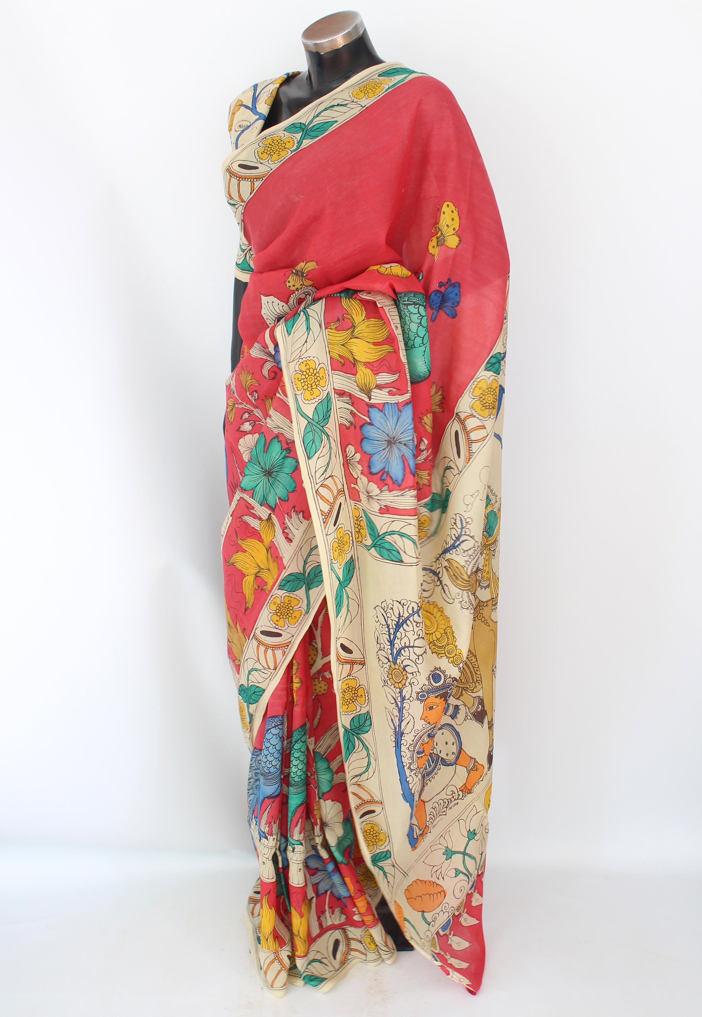 Silk sari with Pen Kalamkari