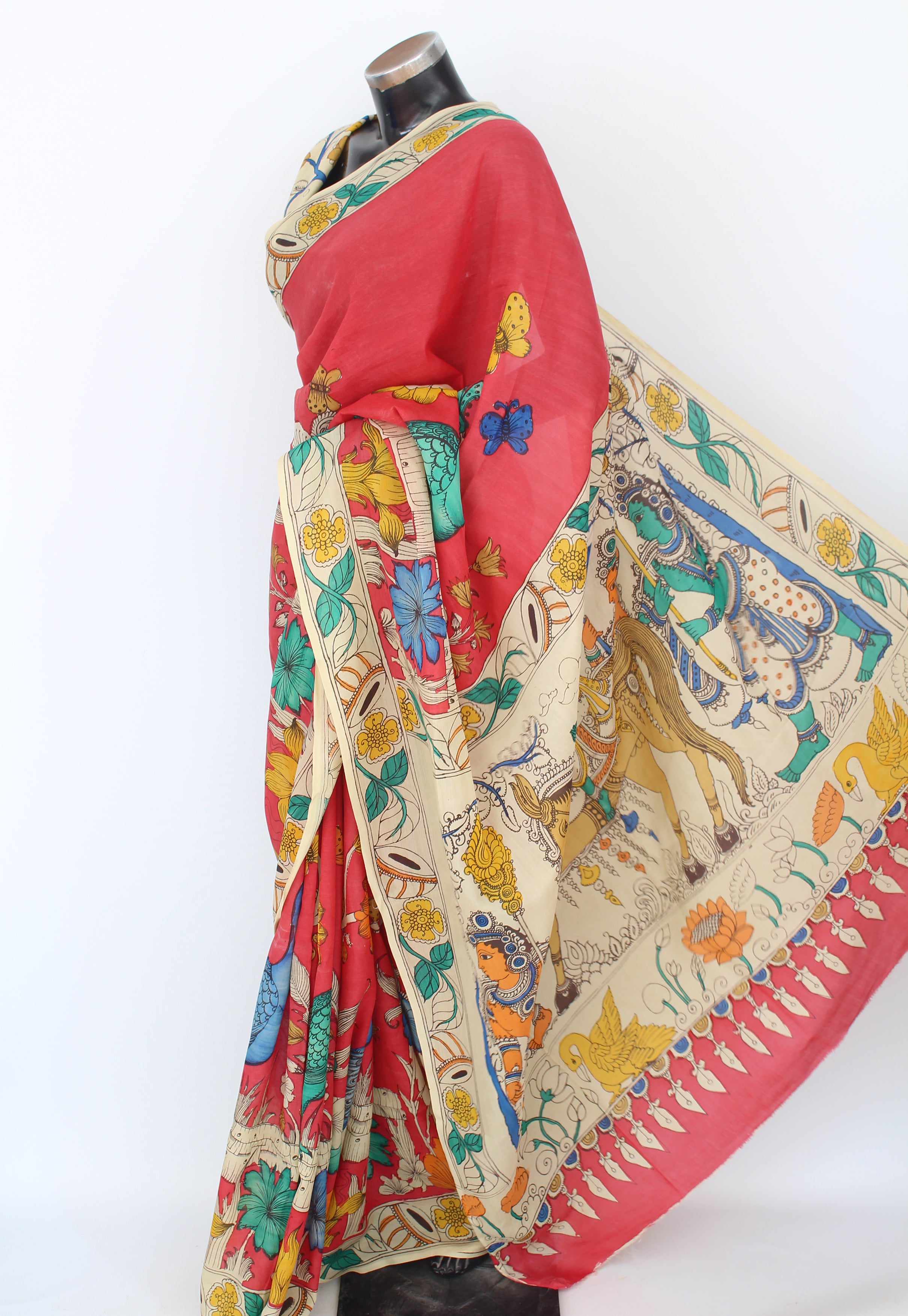 Silk sari with Pen Kalamkari