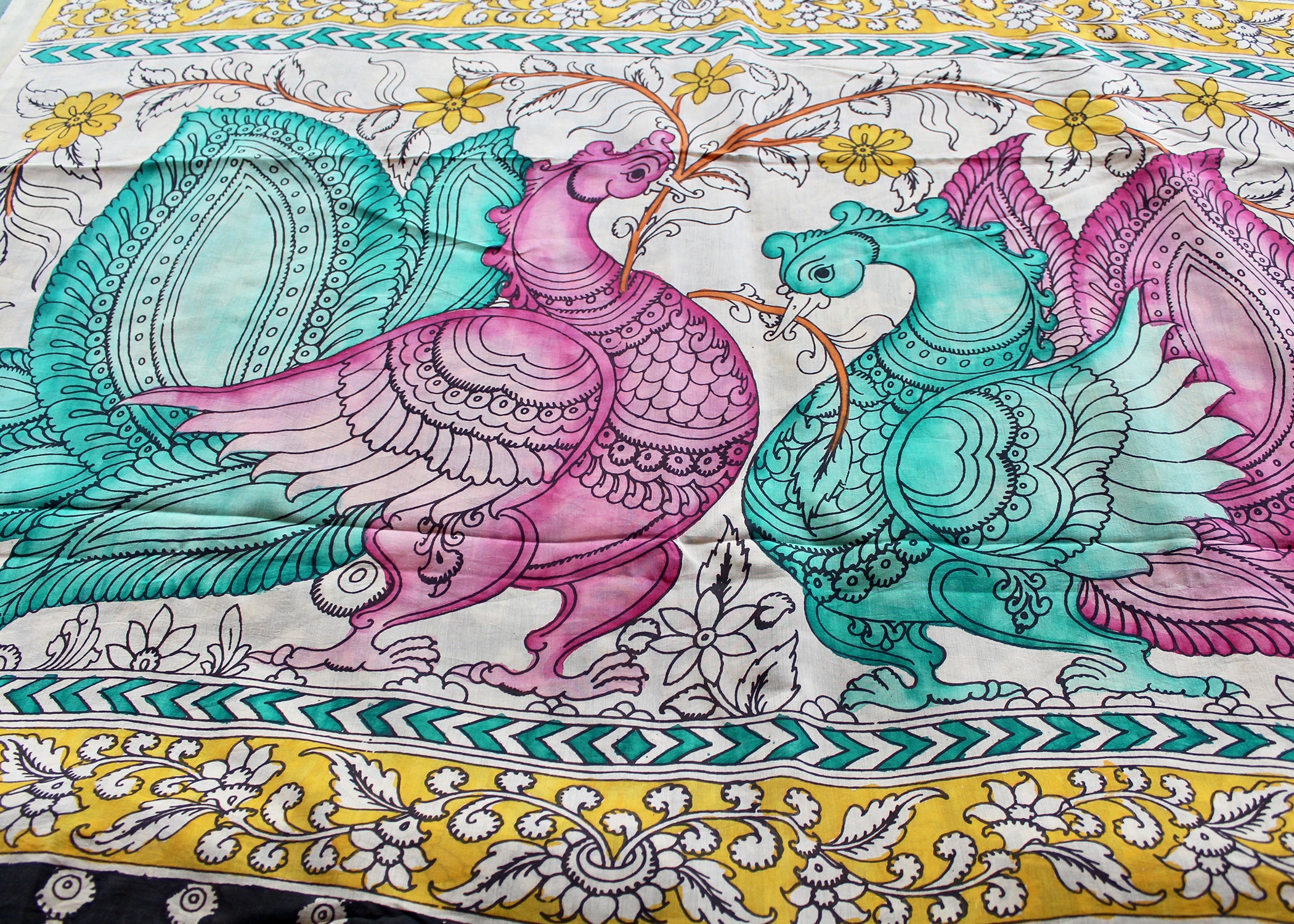 Silk sari with Pen Kalamkari