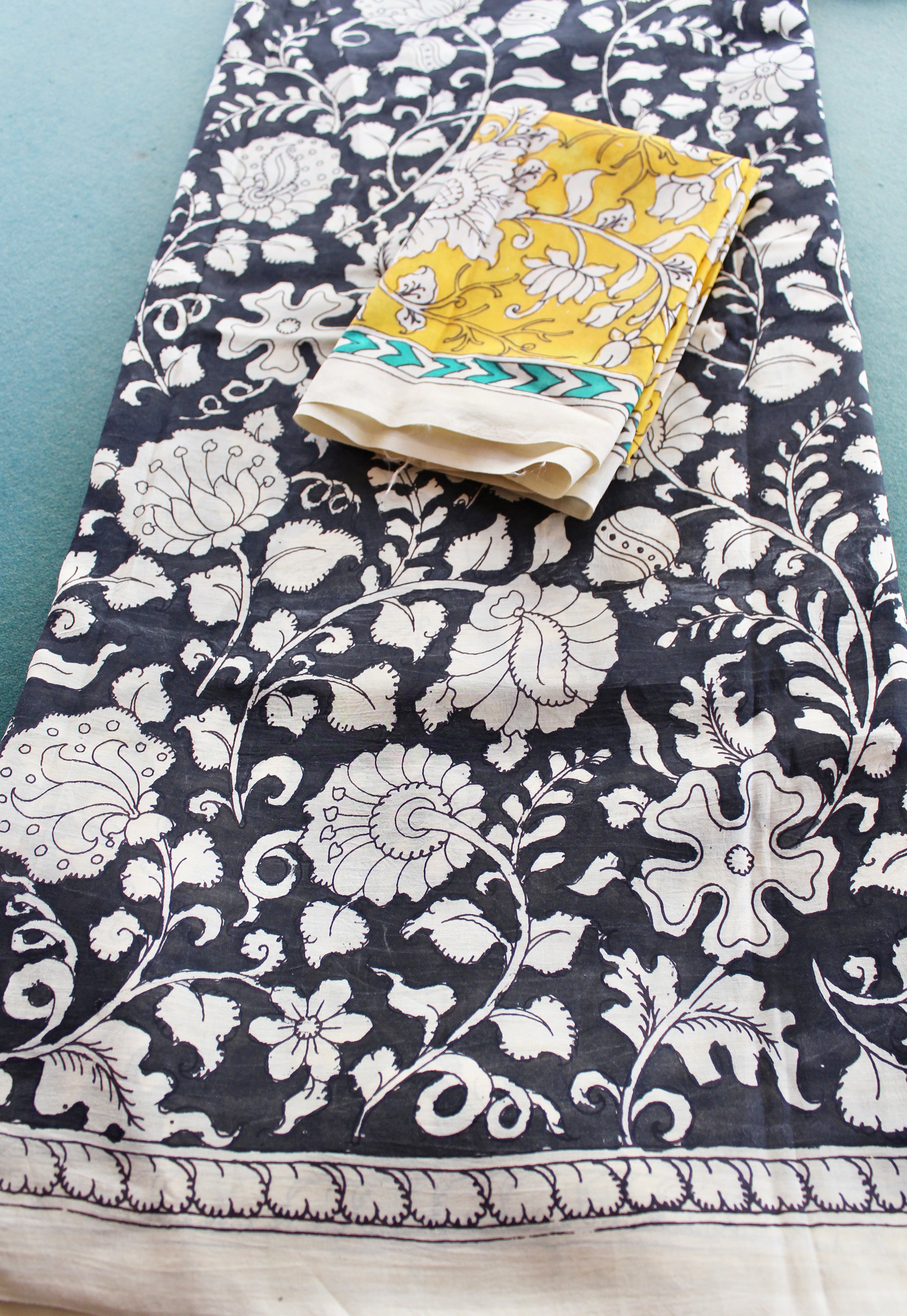 Silk sari with Pen Kalamkari