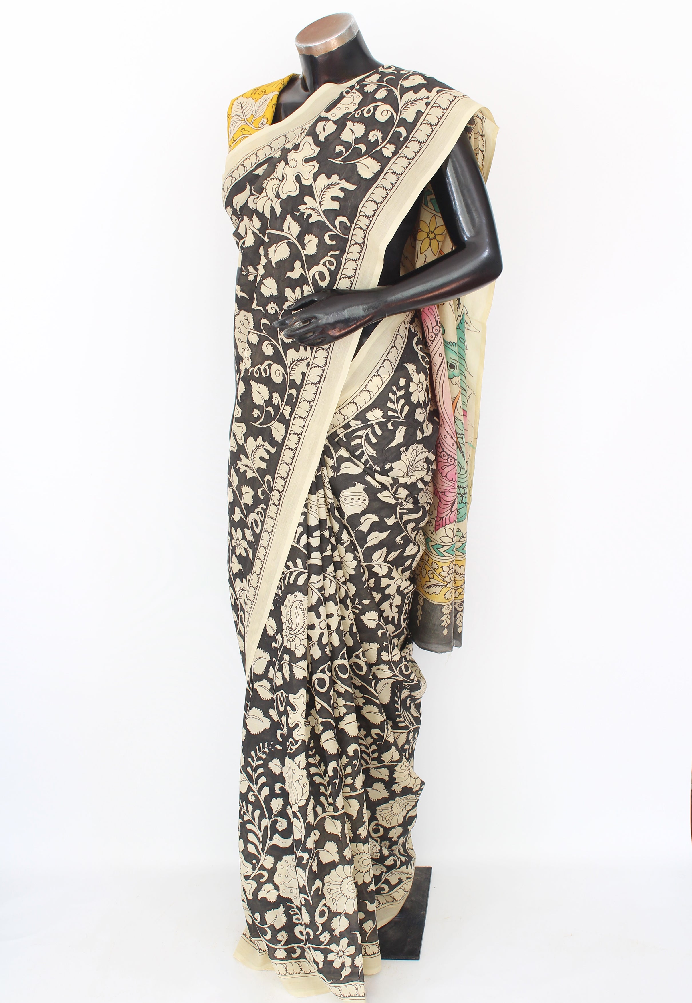 Silk sari with Pen Kalamkari