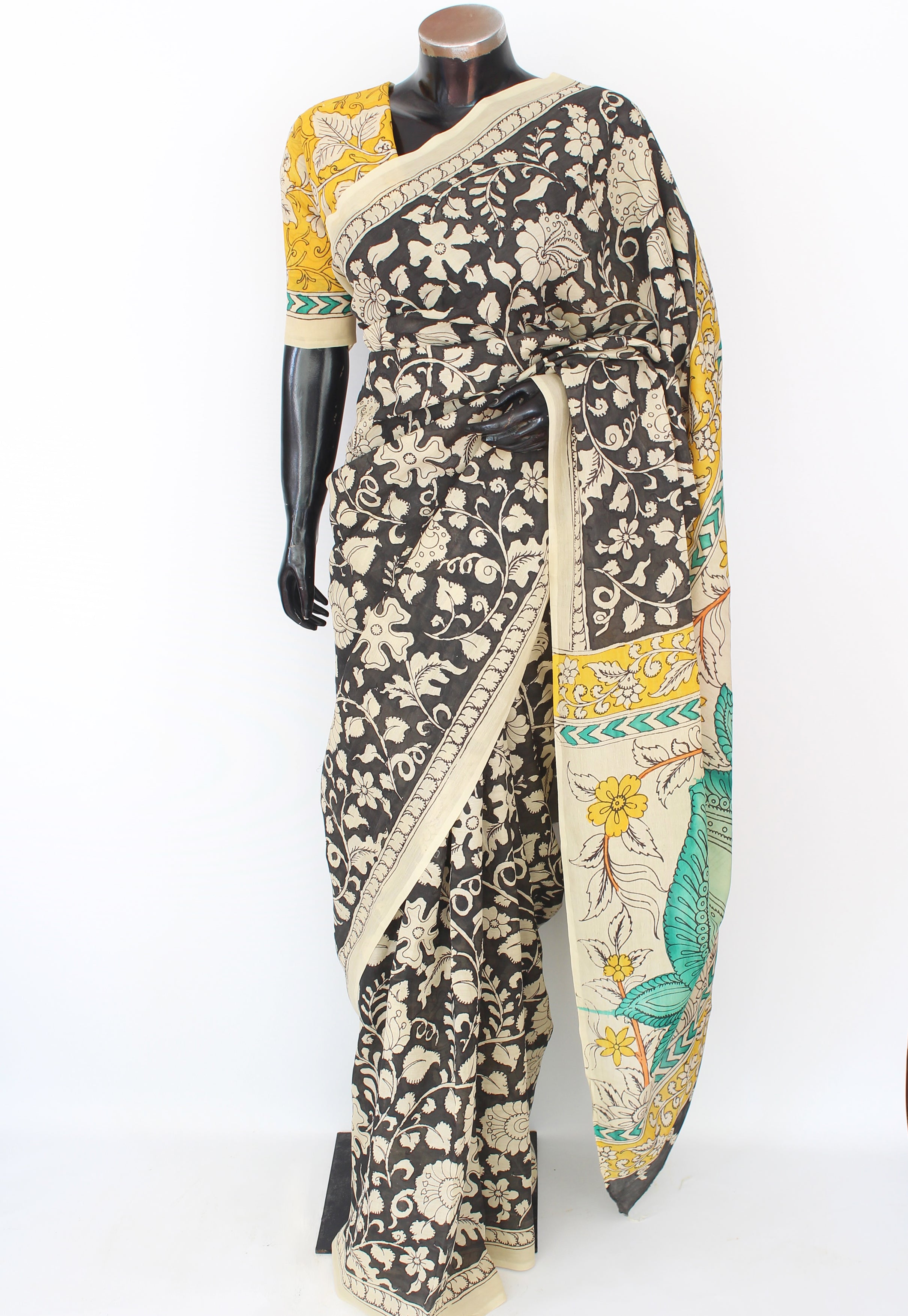Silk sari with Pen Kalamkari