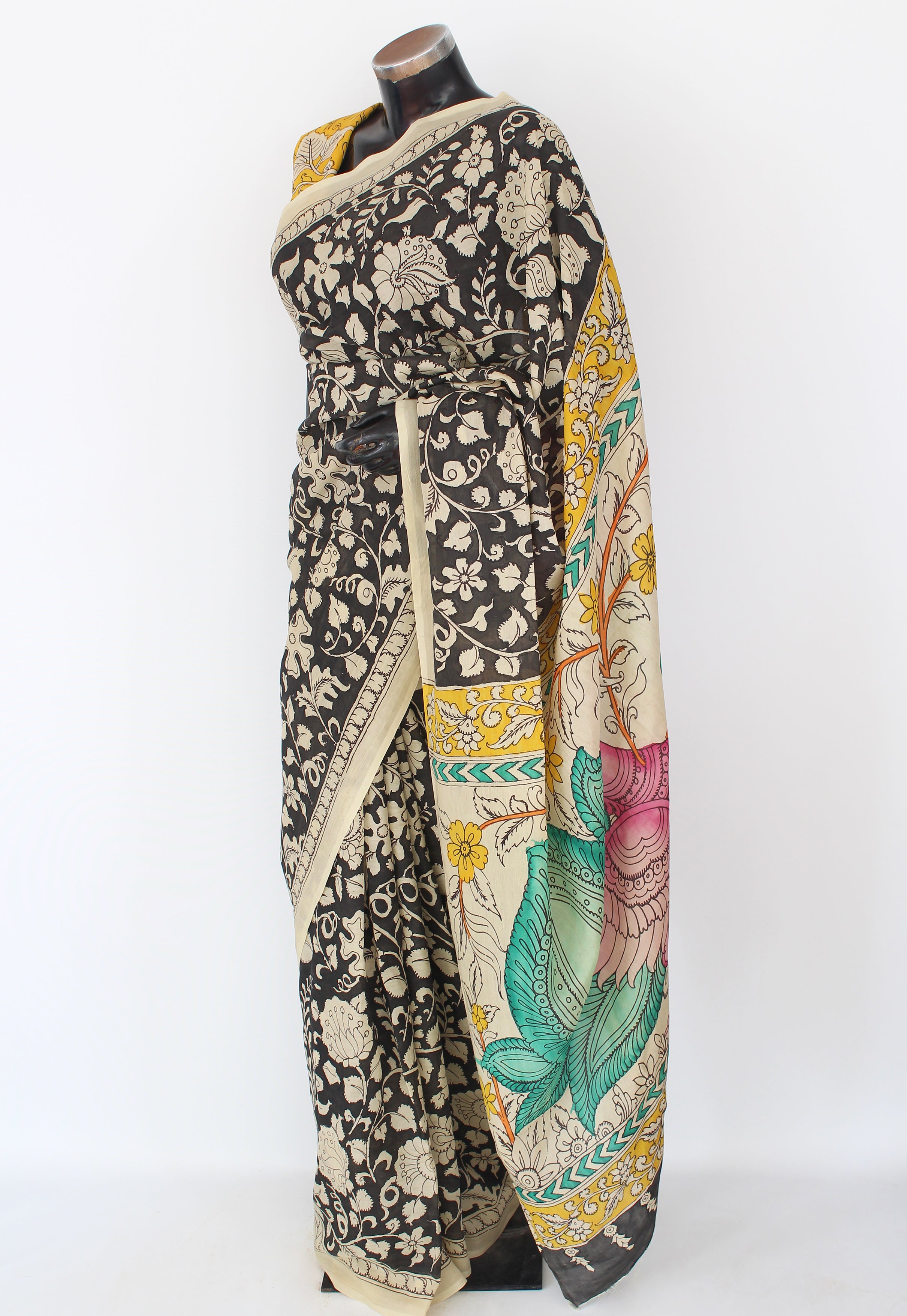 Silk sari with Pen Kalamkari