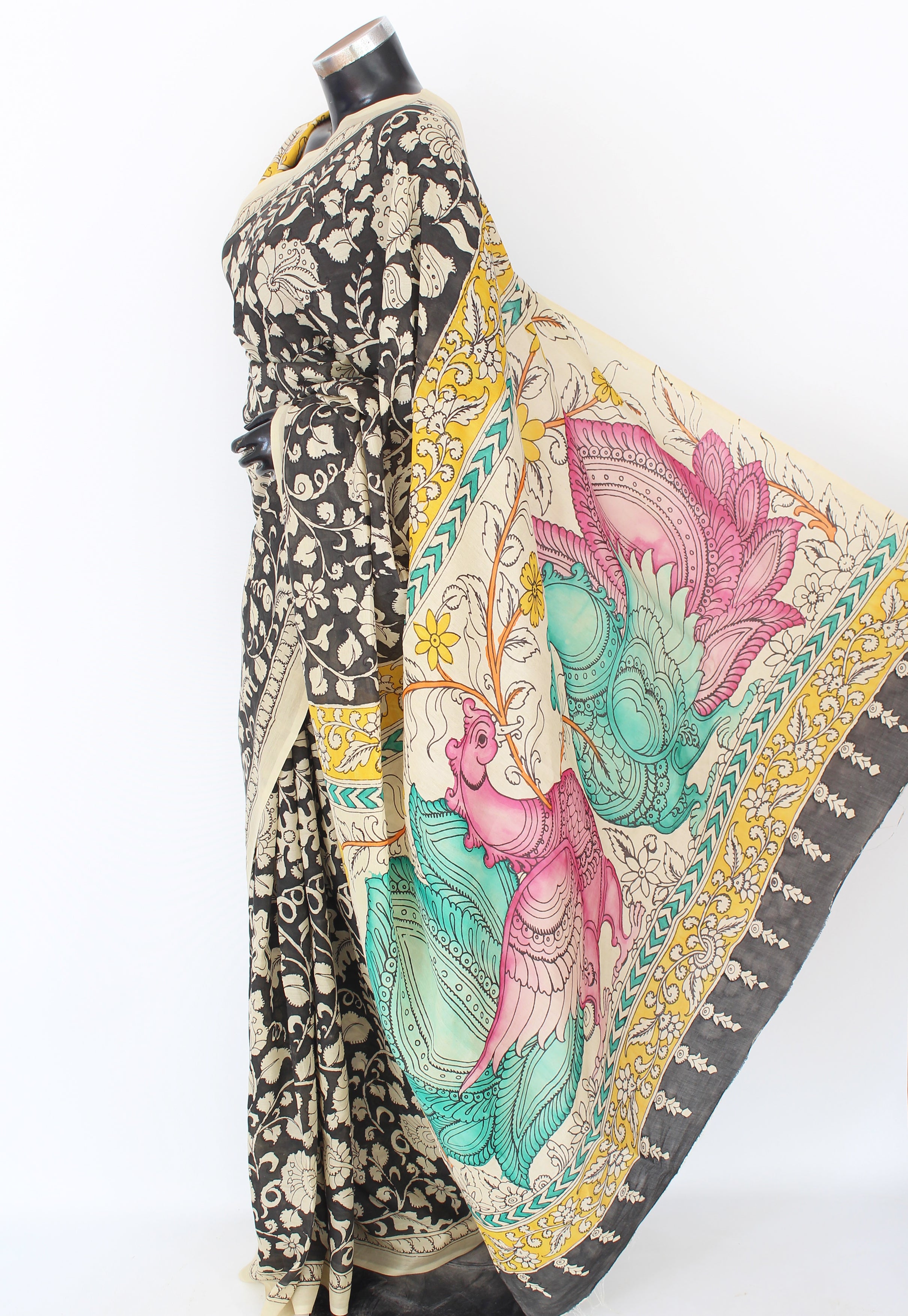 Silk sari with Pen Kalamkari