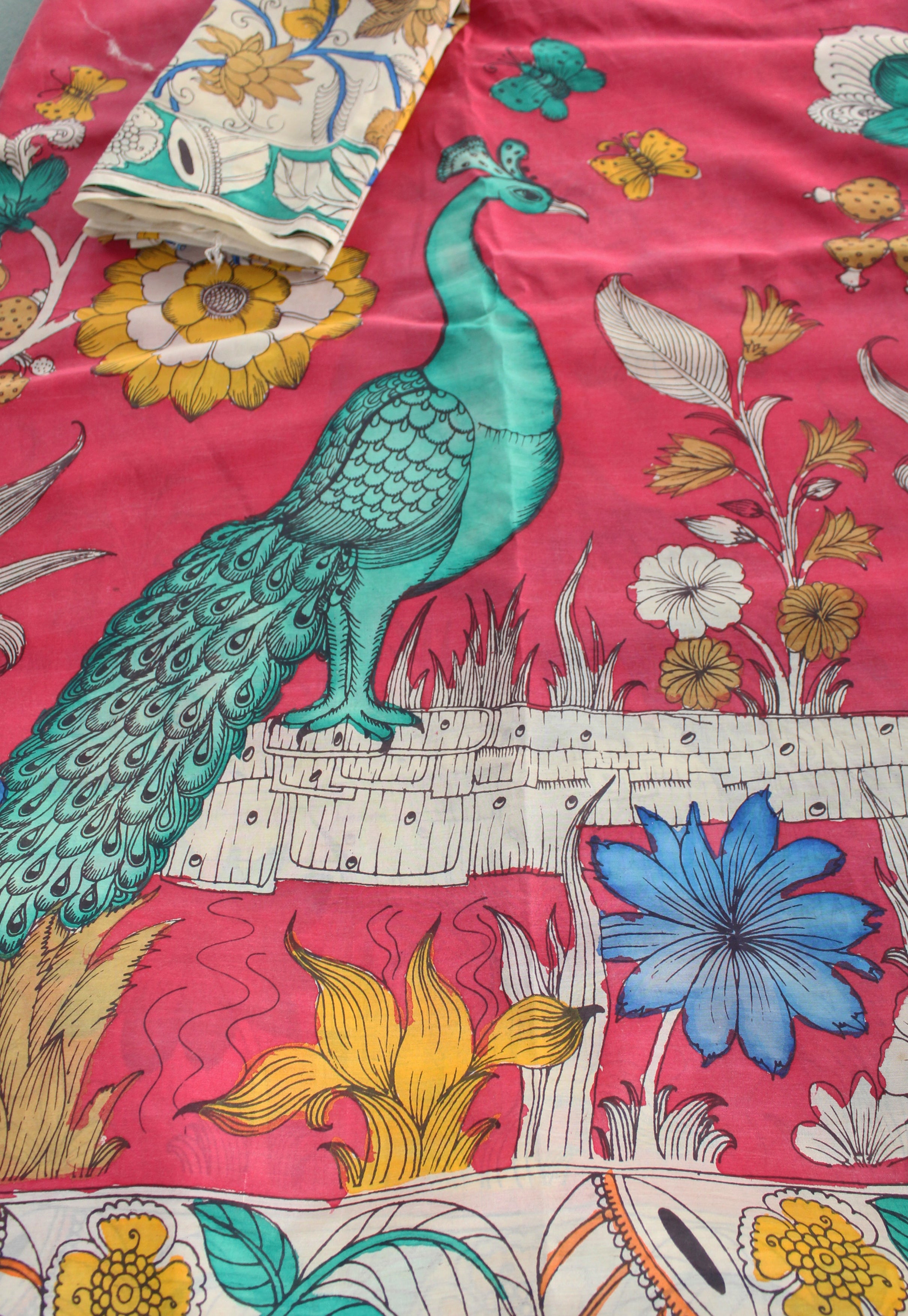 Silk sari with Pen Kalamkari