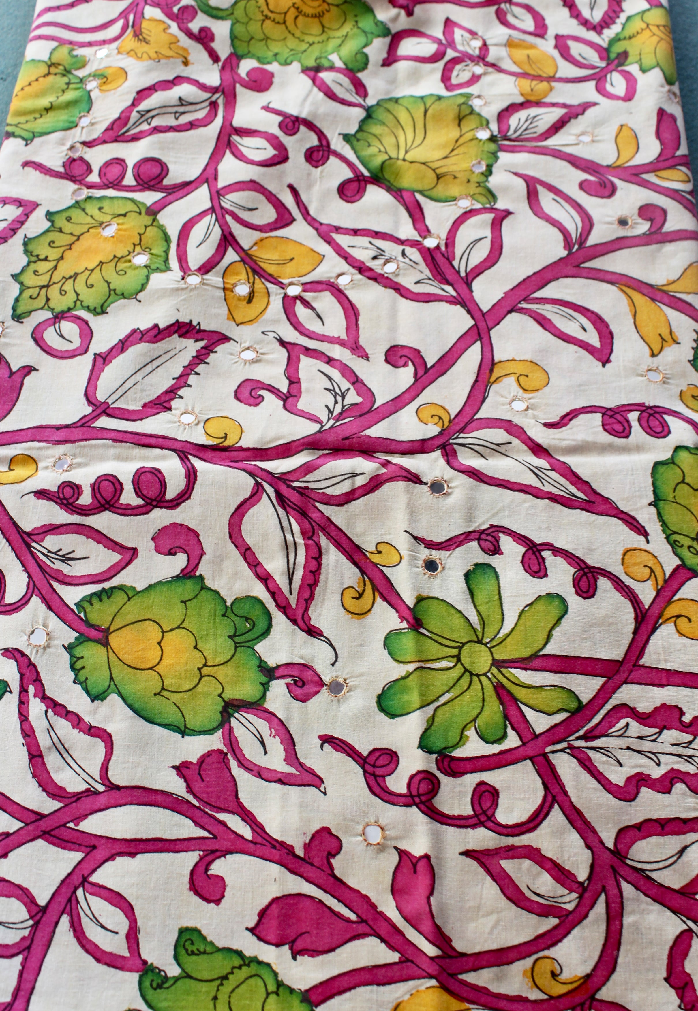 Cotton kurti fabric with mirror work
