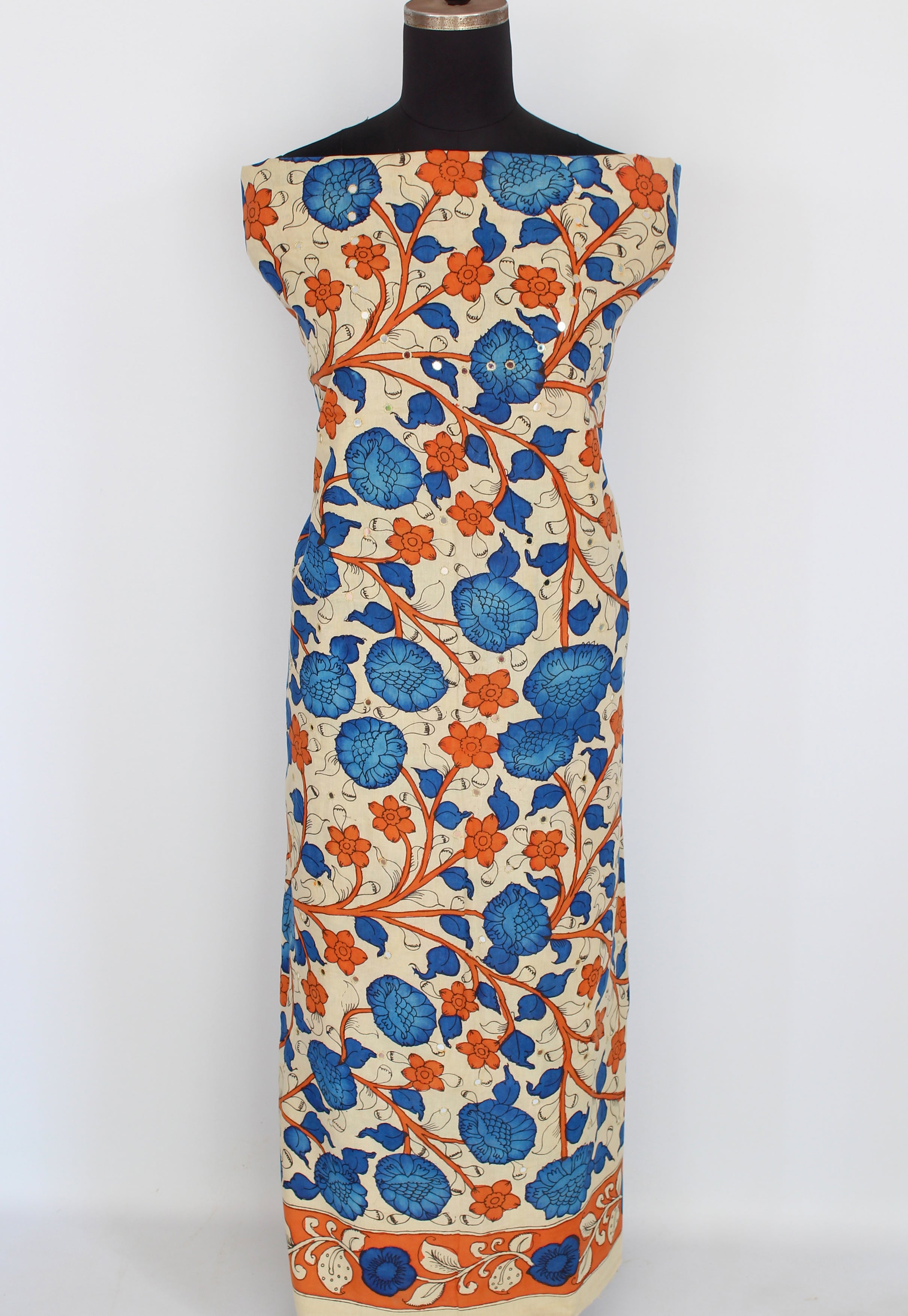 Cotton kurti fabric with mirror work