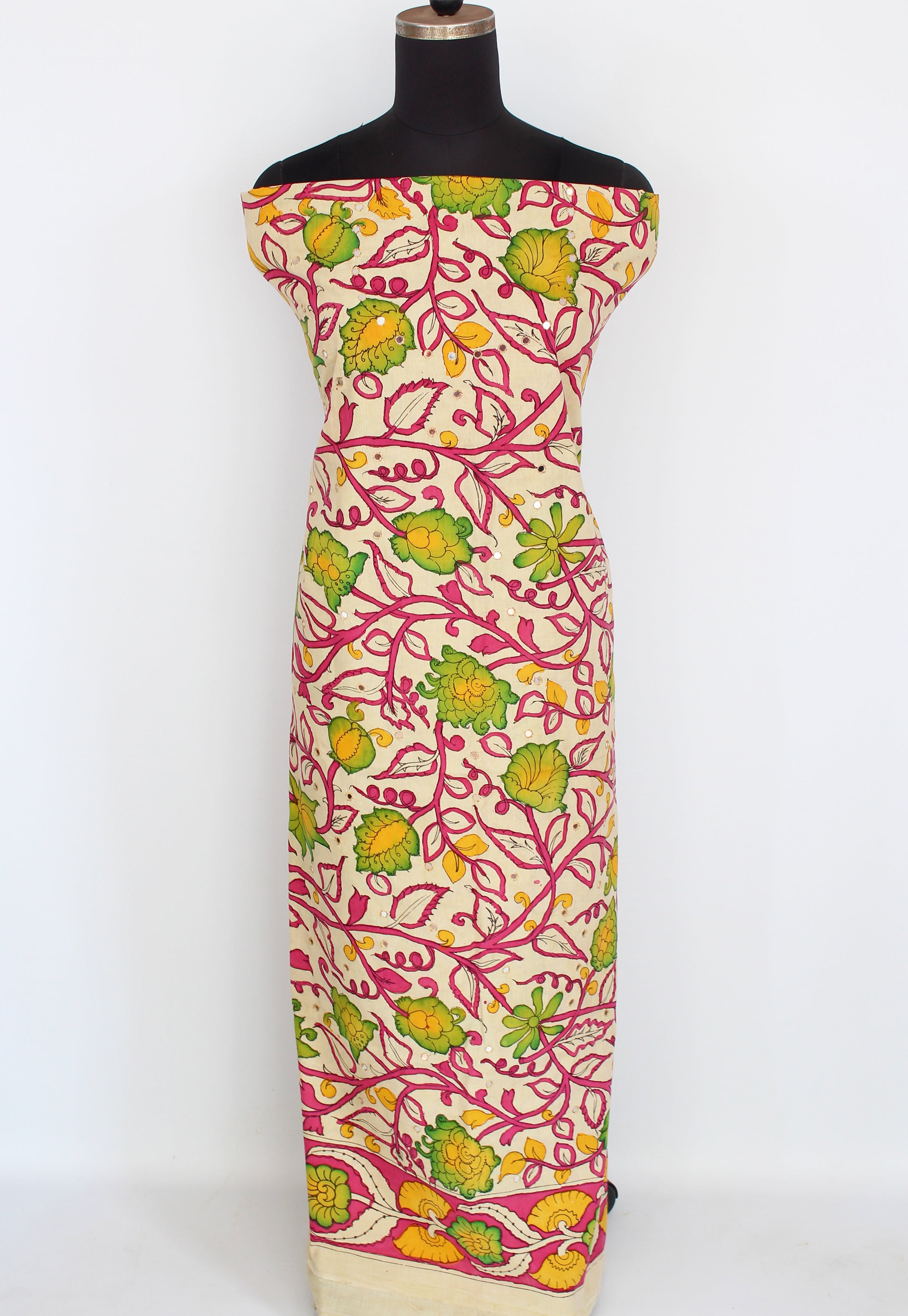 Cotton kurti fabric with mirror work