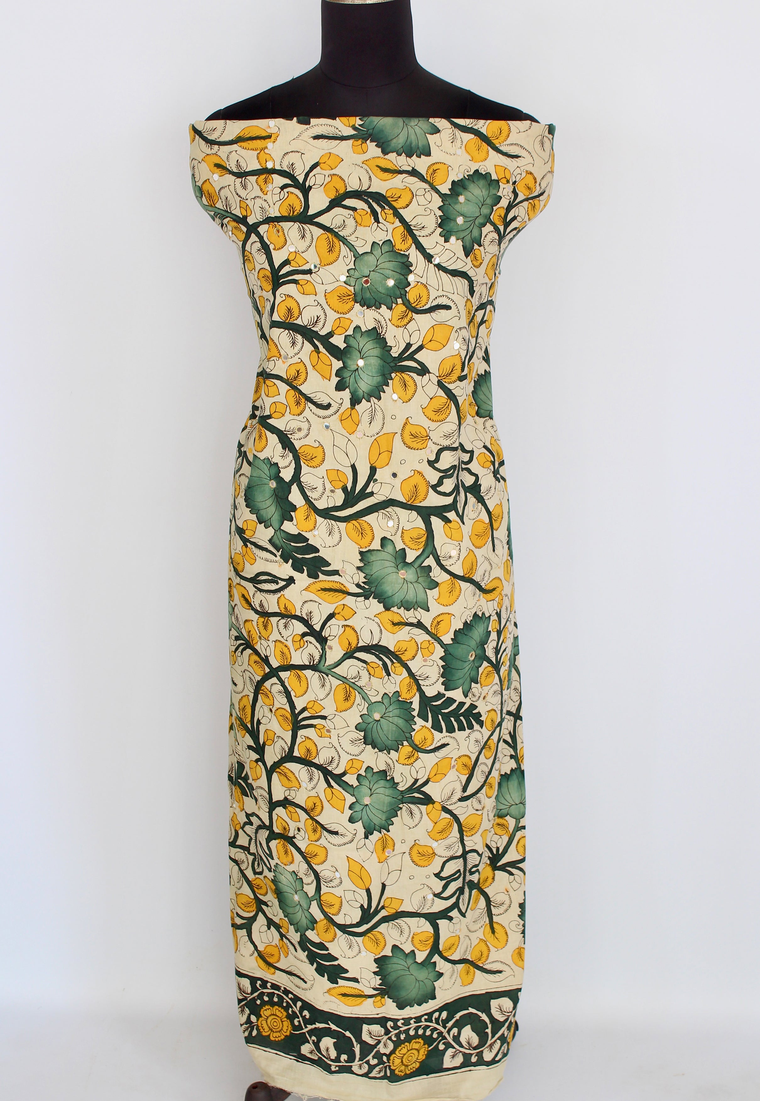 Cotton kurti fabric with mirror work